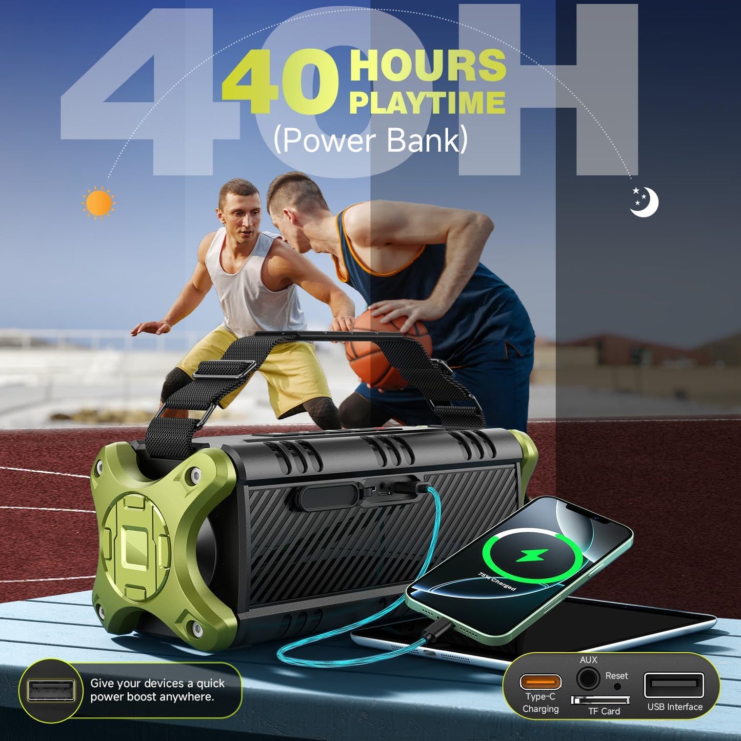 Portable Speakers Bluetooth Wireless, 90W Max Loud Outdoor Speaker wit