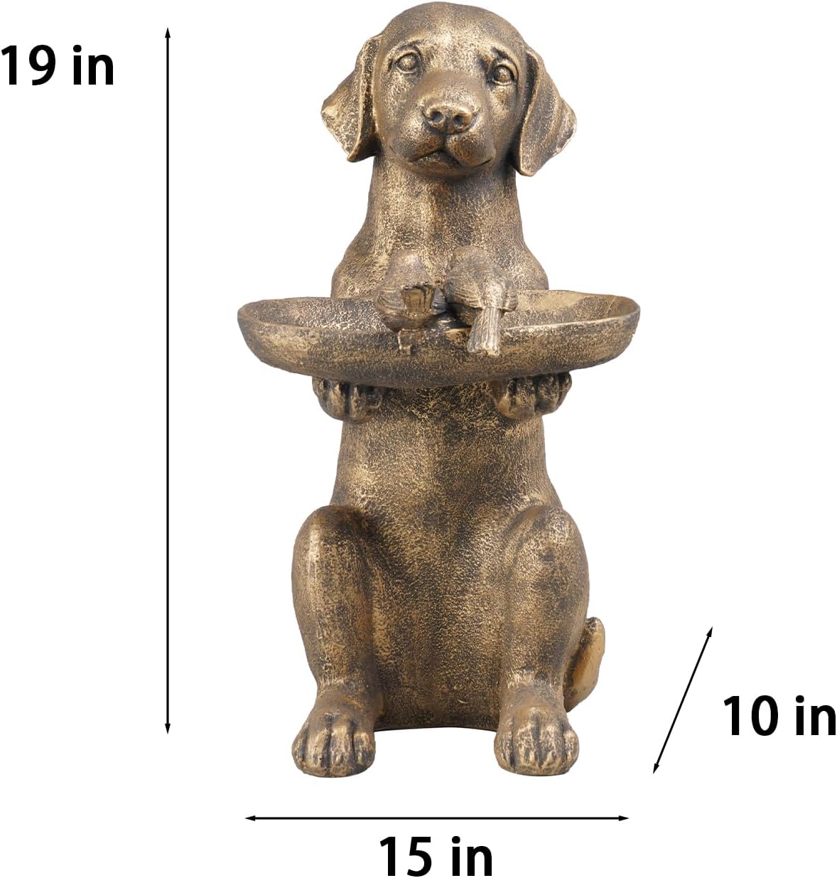 Cynkeyee Outdoor-Statues Garden Decor Bird Bath - Large Dog Statue Bird Feeder Statues for Outside Yard Lawn Patio Gardening Gifts for Women Fairy Garden 15x10x19 Inch (Copper)