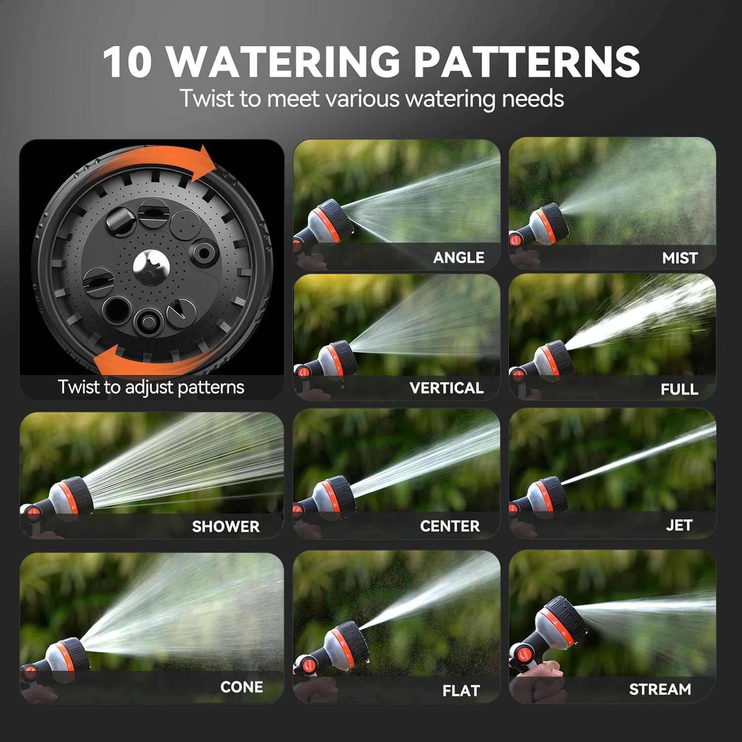 VOXON Hose Nozzle Heavy Duty 10 Spray Patterns - Metal Garden Water Ho