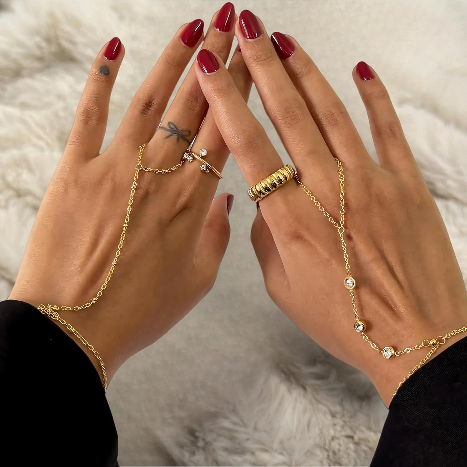 3PCS 14K Gold-Plated Hand Chain Bracelets for Women, Stack Bracelets S