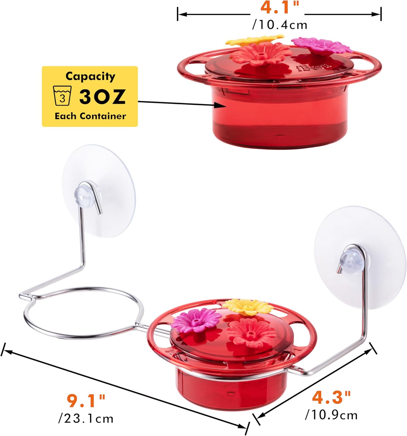 iBorn Window Hummingbird Feeder Hummingbird Feeder with Strong Suction Cup Mini Humming Bird Feeders for Outdoors, Bee-Proof Feeding Ports & Stainless Steel Base, 3oz, 2025 New