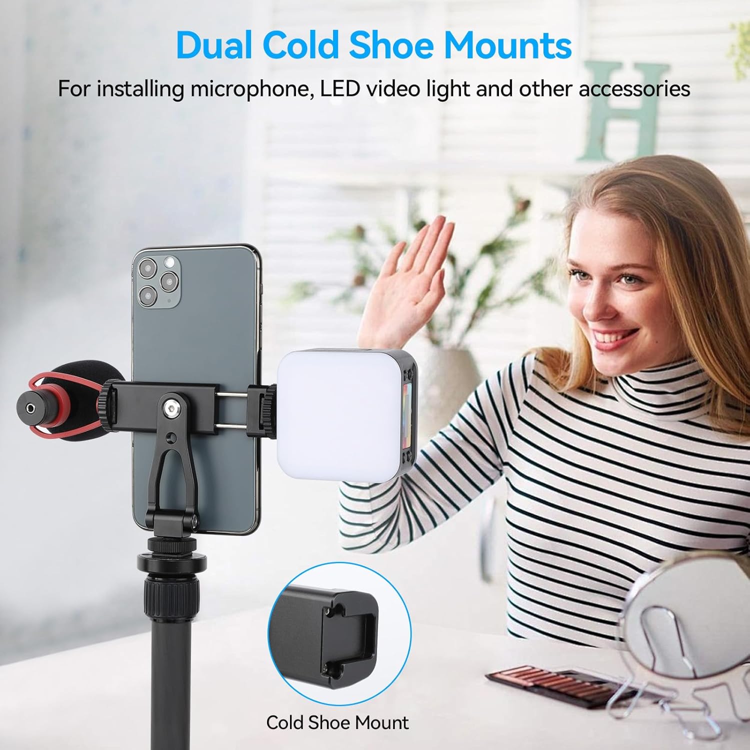 UTEBIT Universal Phone Tripod Mount with Cold Shoe Mount, 1/4" Thread 