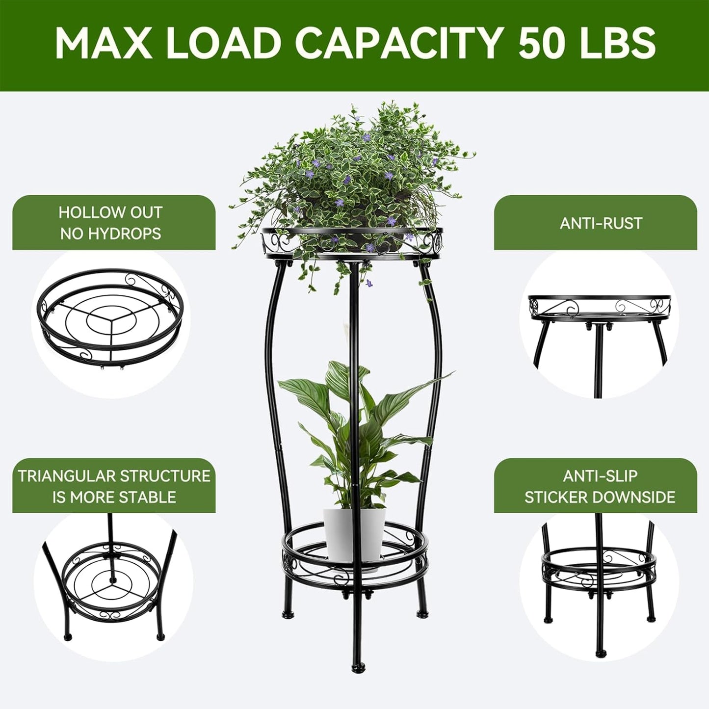 Plant Stand Indoor Outdoor 2 Tier 26.8" Tall Metal Potted Holder Flowe