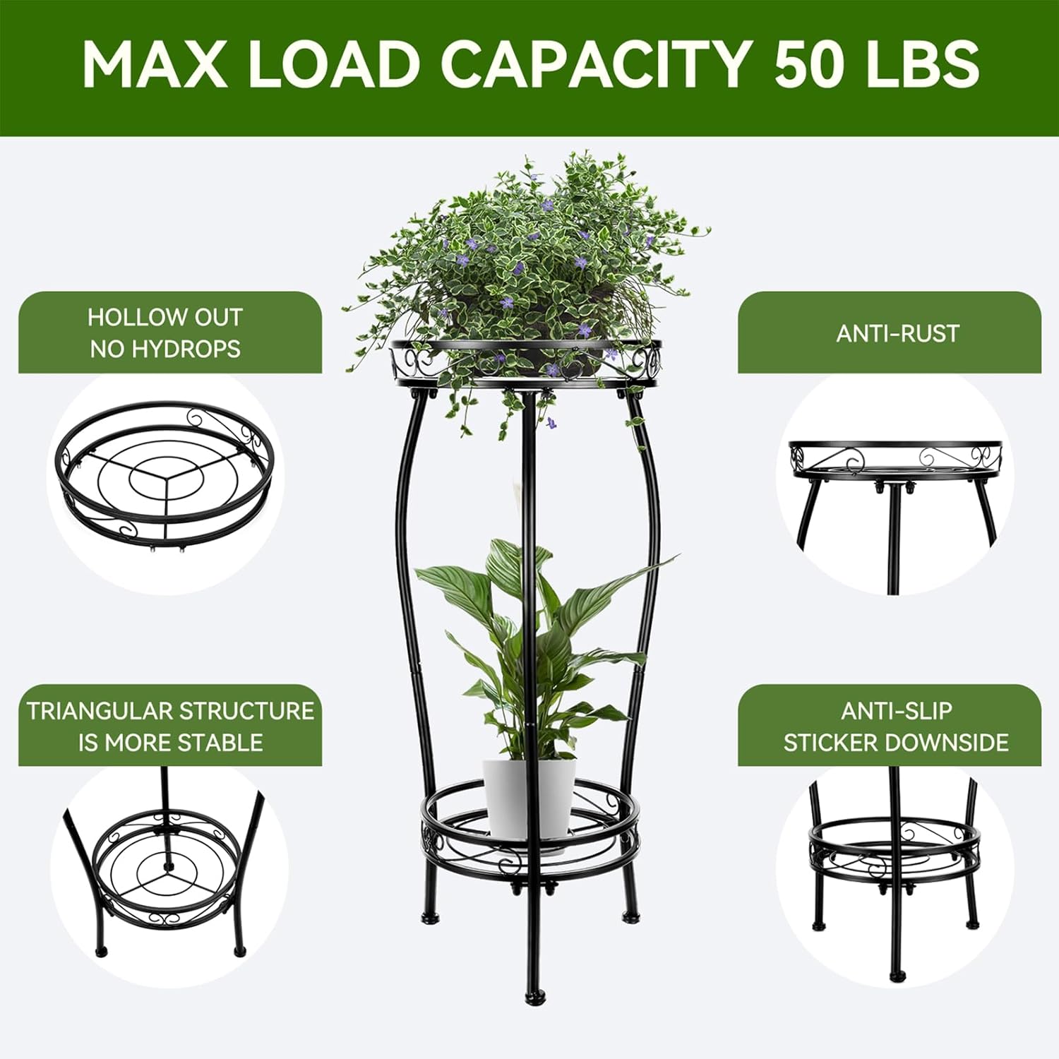 Plant Stand Indoor Outdoor 2 Tier 26.8" Tall Metal Potted Holder Flowe