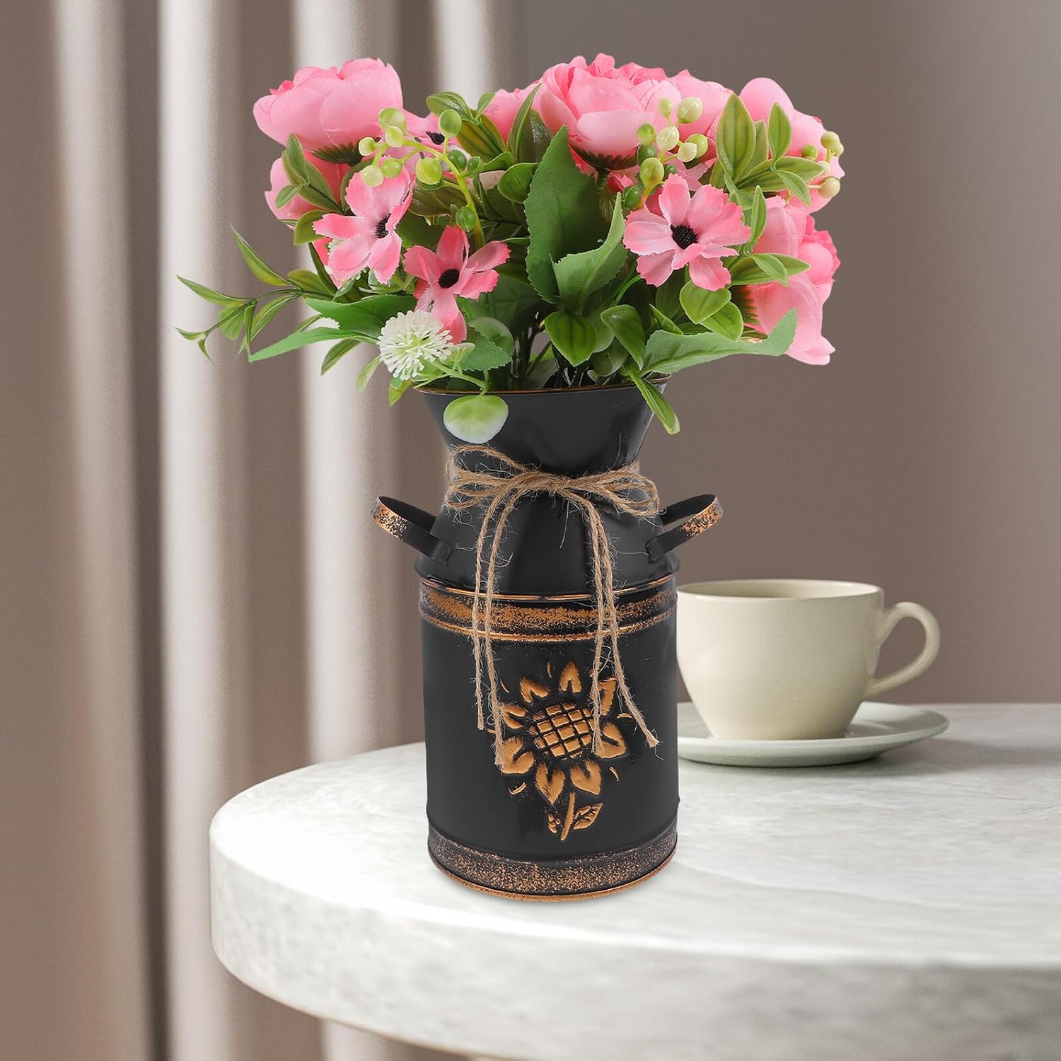 Milisten Vintage Metal Flower Bucket Vase Floral Art Planter for Balco