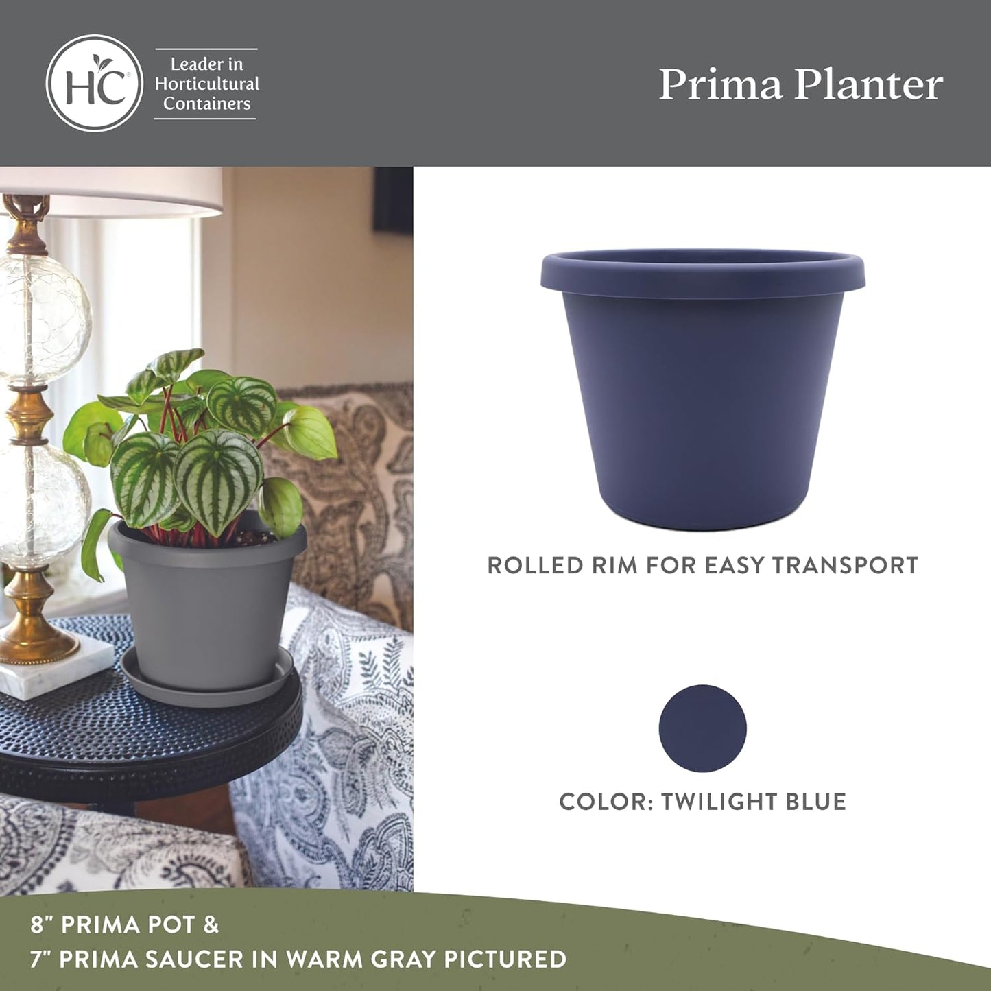 The HC Companies 14 Inch Prima Round Planter Pots w/Drainage Holes & R