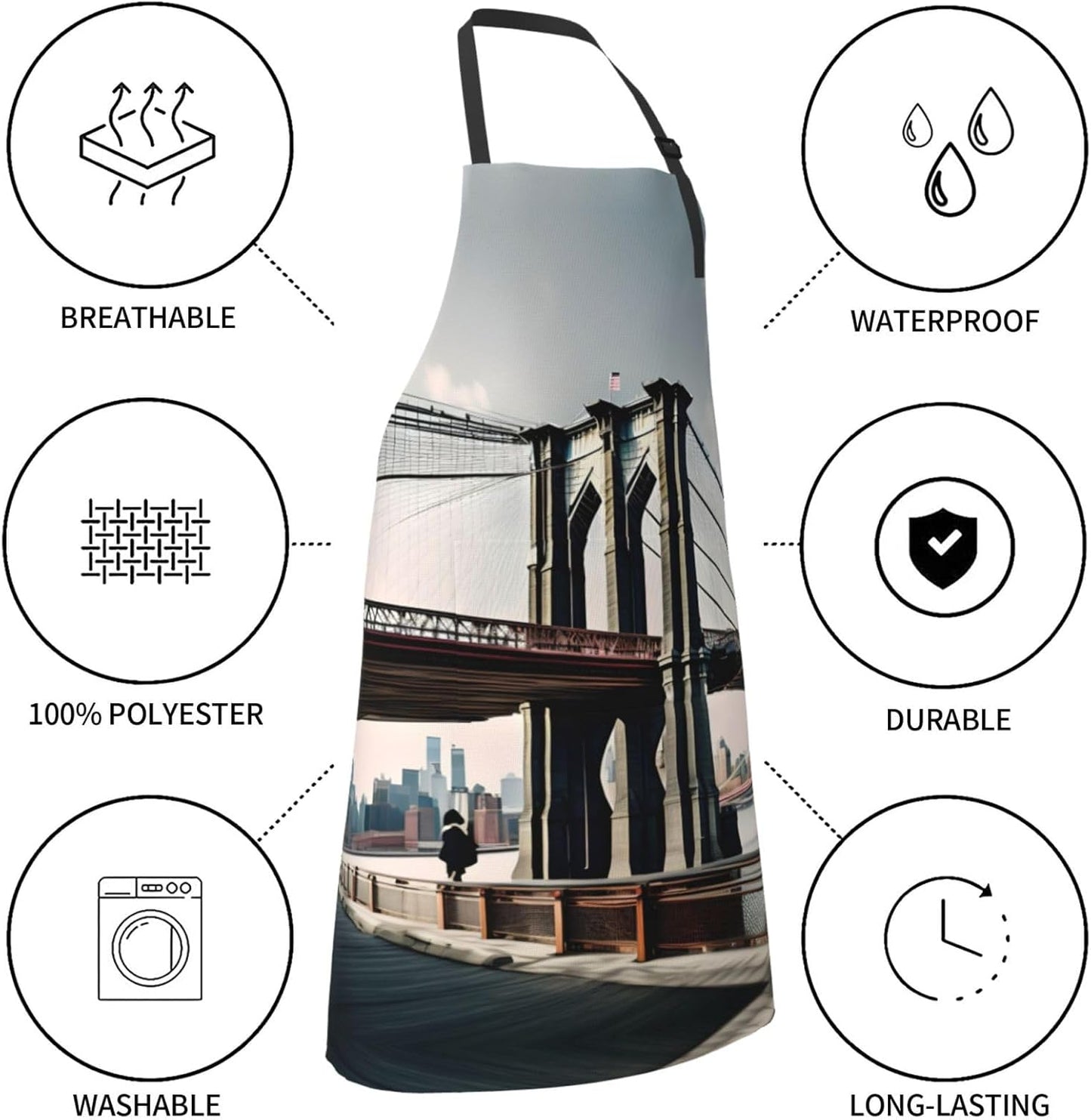 Brooklyn Bridge s Print Laundry apron 28x33 In Waterproof Kitchen Apro