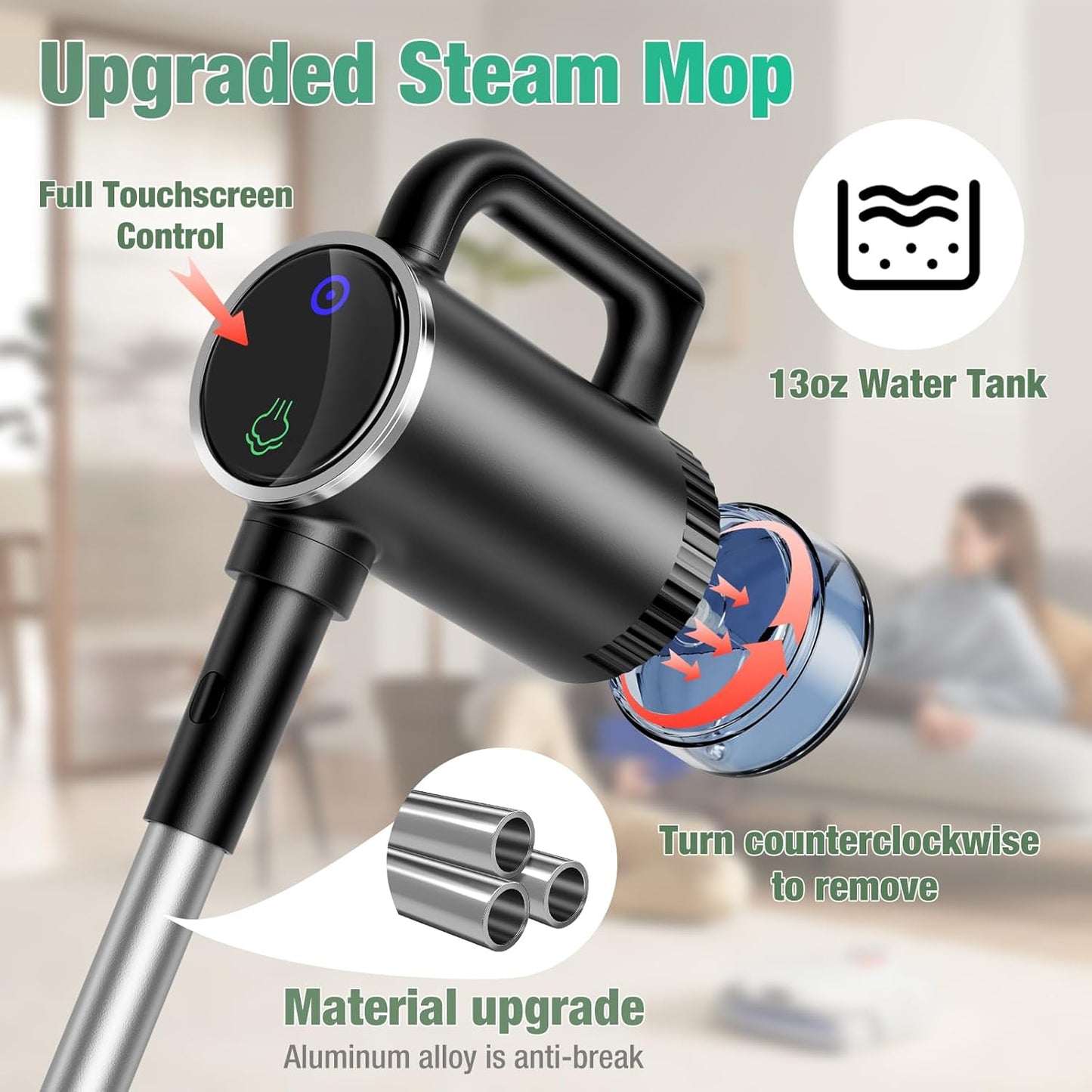 11-in-1 Steam Mop - Detachable Handheld Steam Cleaner with 380mL Tank, 260℉ Floor Steamer for Hardwood, Tile, Grout, Windows, Bath & Kitchen - 3-Level Steam Control, Multi-Purpose Floor Steam Cleaner