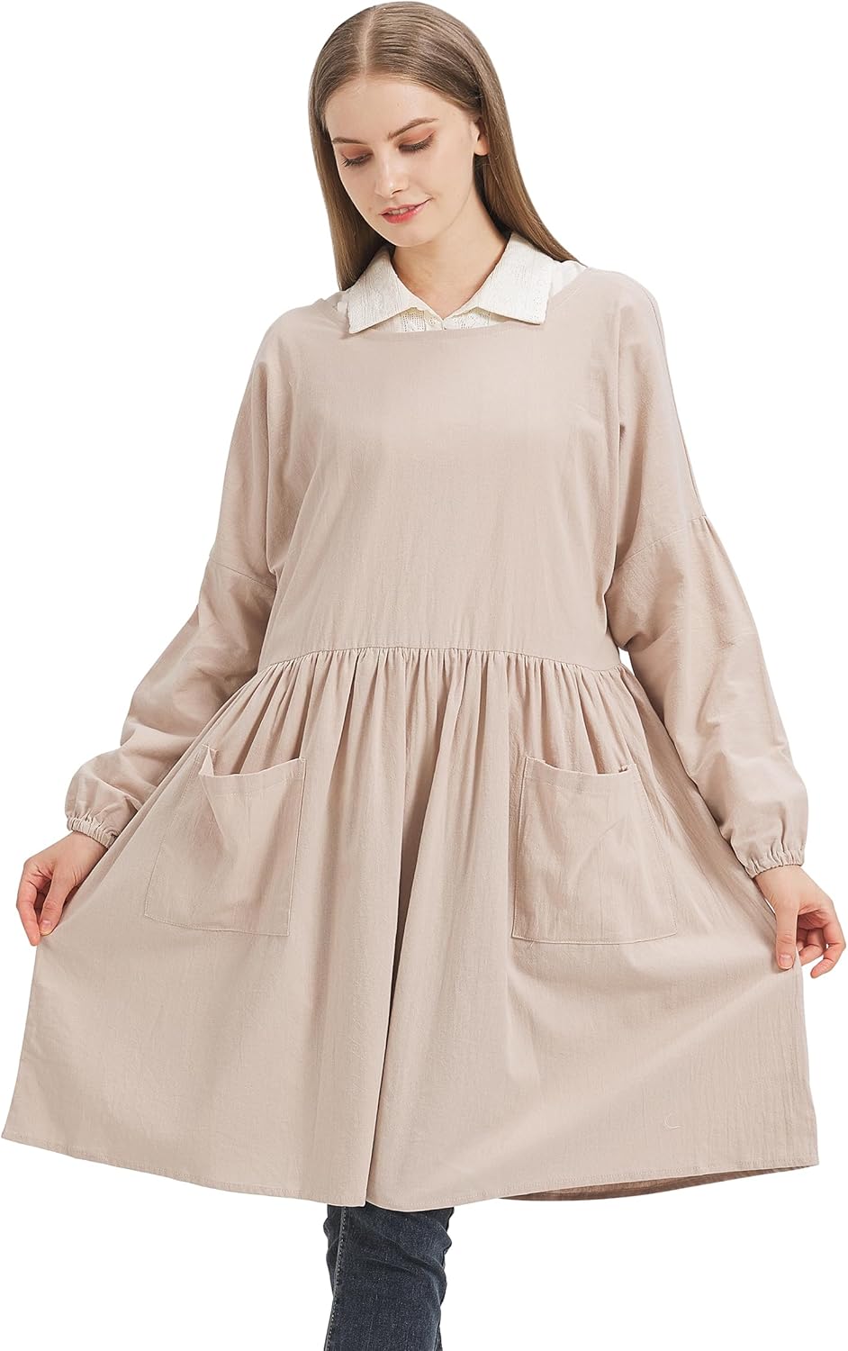 Nanxson Cotton Linen Apron - Women's Long Sleeve Apron for Cooking, Ga