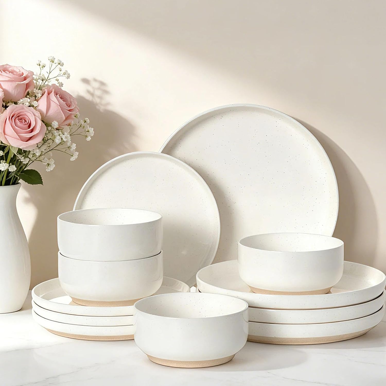 Plates and Bowls Sets, Dinnerware Sets for 4, 12 Pieces Scratch Resist