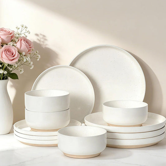 Plates and Bowls Sets, Dinnerware Sets for 4, 12 Pieces Scratch Resist
