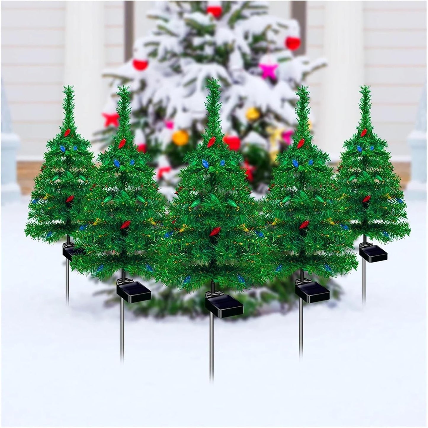 WHZHDMA Solar Colorful Lights Christmas Tree Christmas Decoration Garden Courtyard Lawn Holiday Decoration Night Bright Colorful Lights