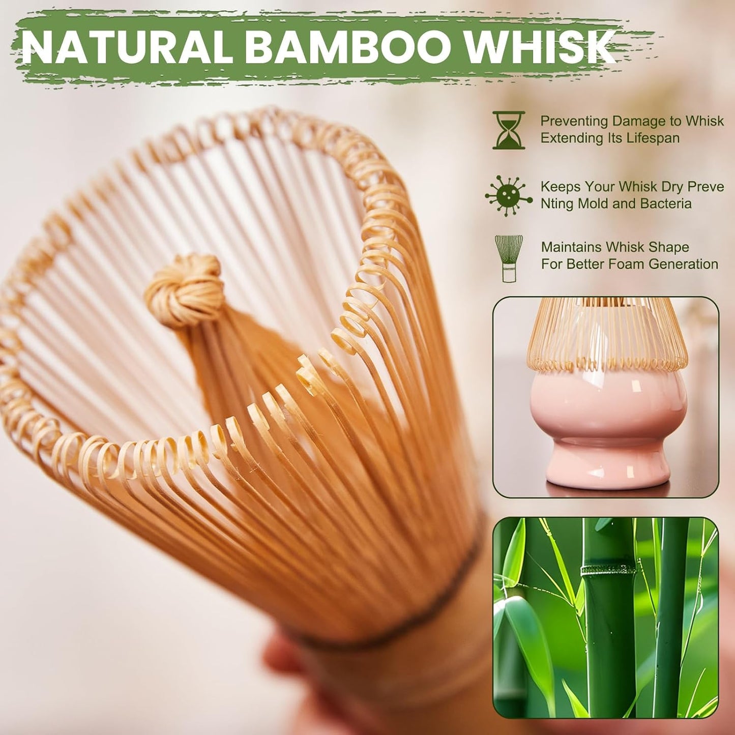 Matcha Whisk Set, Lotus Gradient Pink Ceramic Matcha Set Includes Matcha Bowl, Matcha Whisk (Chasen) and Holder, Sifter, Bamboo Scoop & Spoon - 6 Pcs Matcha Kit for Matcha Lovers