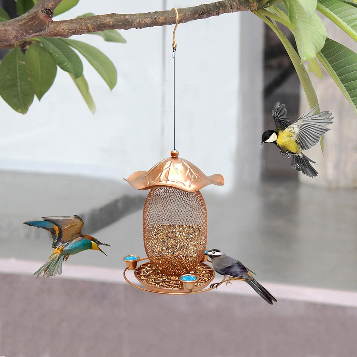 Iron Bird Feeder for Outdoor Hanging Large Capacity Wild Bird Feeder S