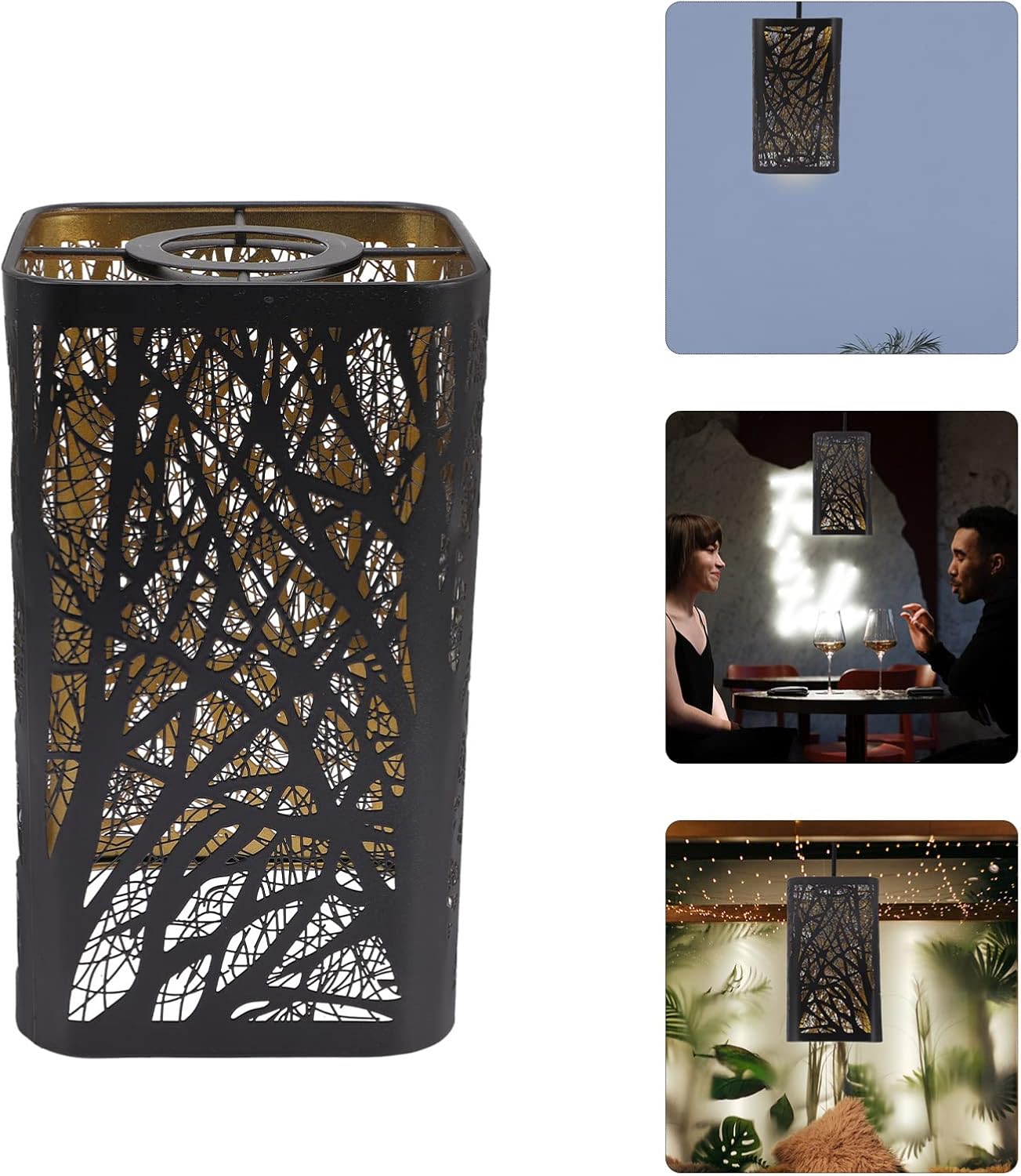 Lurrose Wrought Iron Lamp Shade Square Hollow Carved Pendant Shade for