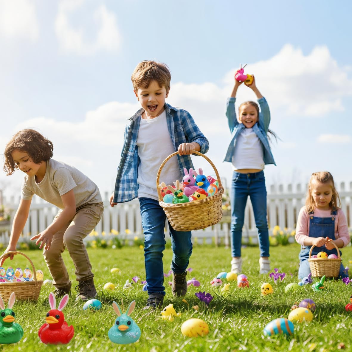 24 Pcs Prefilled Easter Eggs with 3D Print Easter Ducks Toys Inside for Kids Girls Boys Easter Basket Stuffers Party Favors Gifts Easter Egg Fillers Hunt