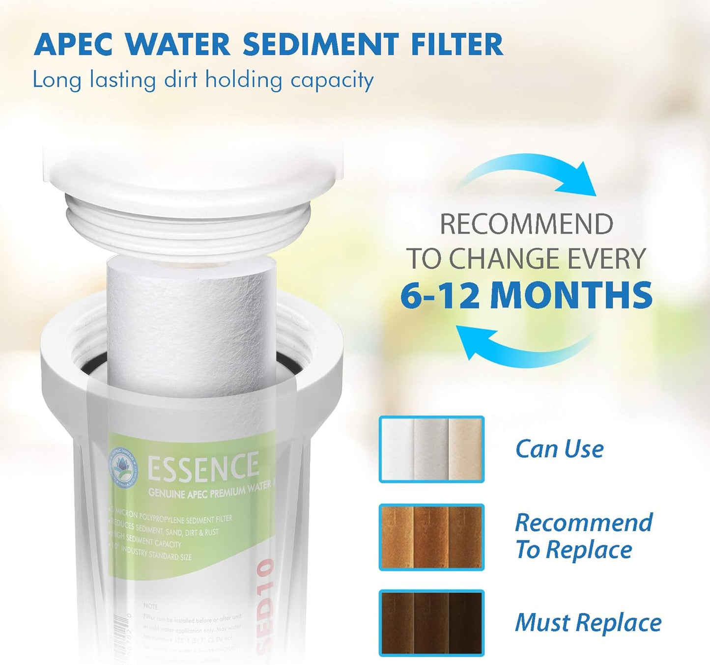 APEC Water Systems FILTER-SET-ES High Capacity Replacement Pre-Filter Set For Essence Series Reverse Osmosis Water Filter System Stage 1-3