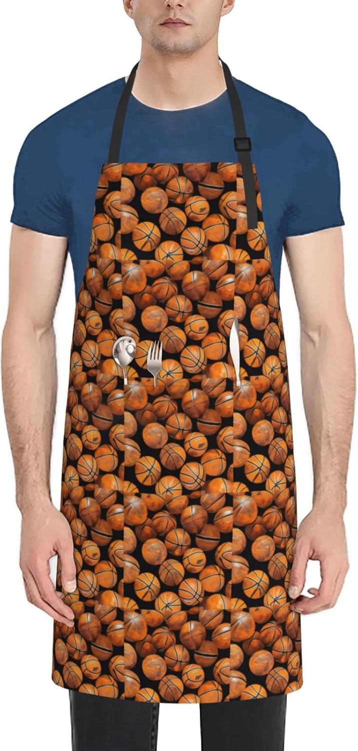 YANYU Basketball Orange Print 28x33 In Kitchen Apron Stylish Chef Apro
