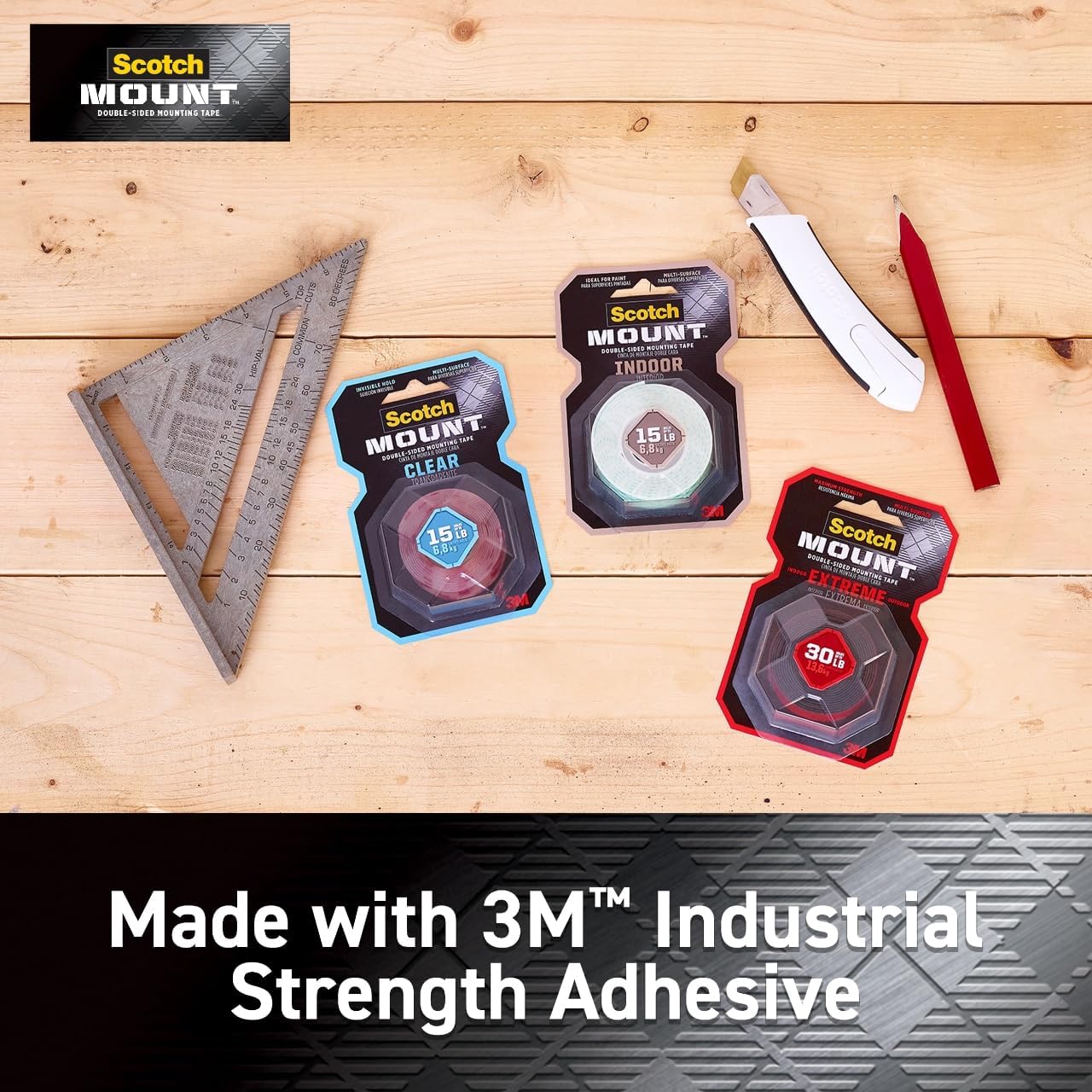 Scotch-Mount Double Sided Mounting Tape Heavy Duty, Black Extreme Mounting Tape, 1 Roll Adhesive Tape, 1 in x 400 in Wall Tape (33.3ft), Our Strongest Tape For Our Toughest Jobs (414H-Long-DC)