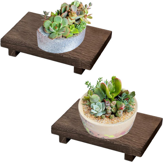 2 PCS Wood Riser for Decor, Wood Pedestal Stand Risers for Bathroom Kitchen Counter Vanity Sink, Farmhouse Wooden Tray for Soap Bottle Makeup Candles Jewelry Plant, 9 x 5.9 x 1.57 Inch