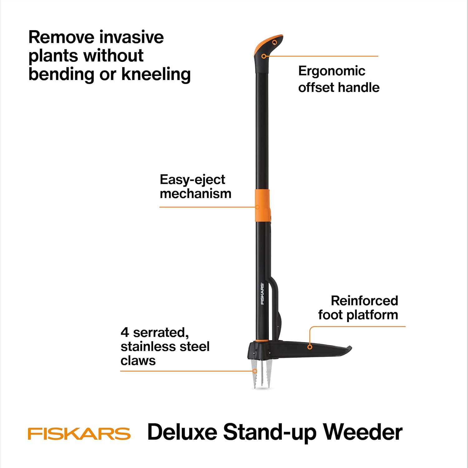 Fiskars 4-Claw Stand Up Weed Puller Tool, Gardening Hand Weeding Tool 