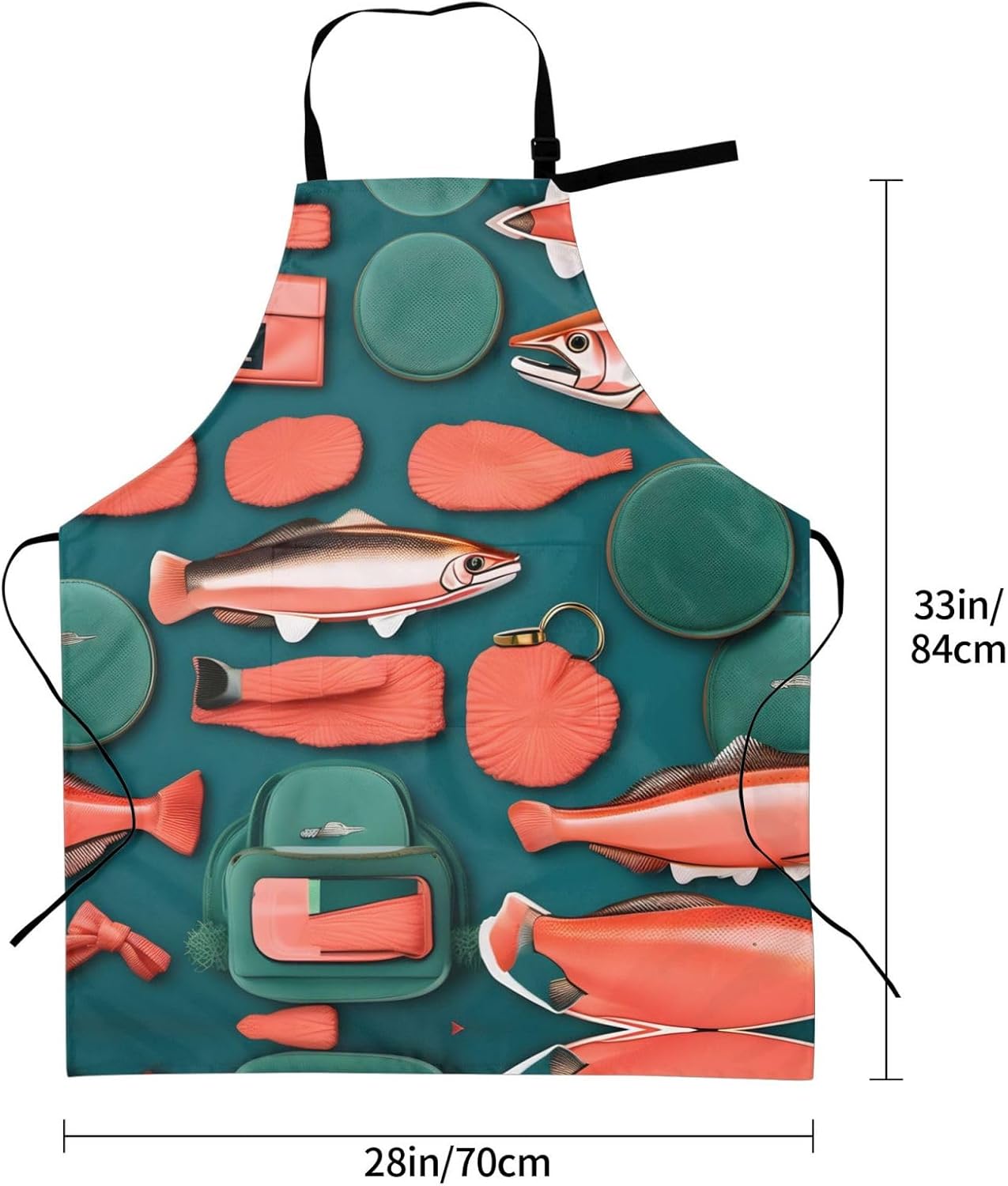 Salmon pattern Print Laundry apron 28x33 In Waterproof Kitchen Apron with Pockets for Cooking Baking