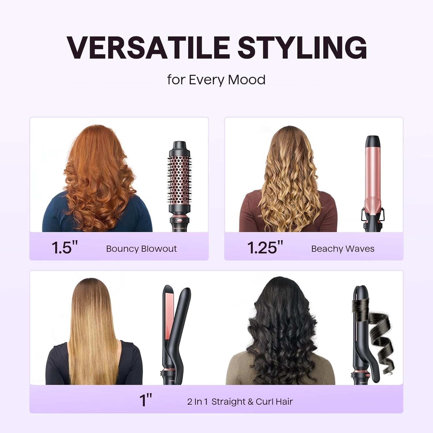 Wavytalk 3 in 1 Curling Wand Set, Multi Curl, Curling Iron Set with He