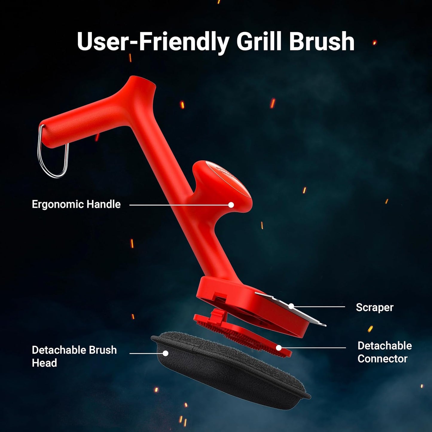 Thermomaven Grill Brush Bristle Free with 3 Replacement Brush Heads, Steam Grill Brush with Scraper, Non Metal Bristles for Cast Iron, Stainless-Steel Grates, Safe for Non-Stick Surface