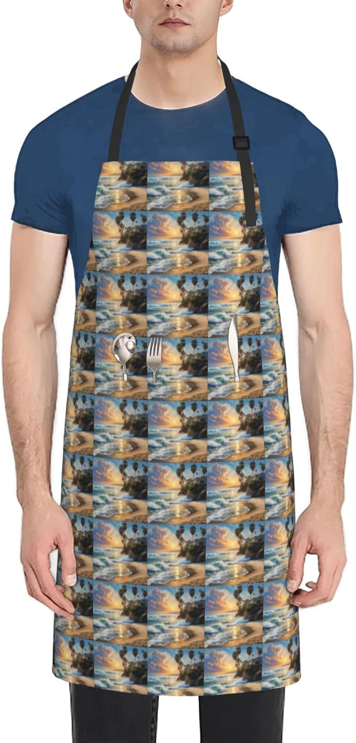 YANYU Palm Tree Print 28x33 In Kitchen Apron Stylish Chef Apron with Pockets for Cooking Baking Painting