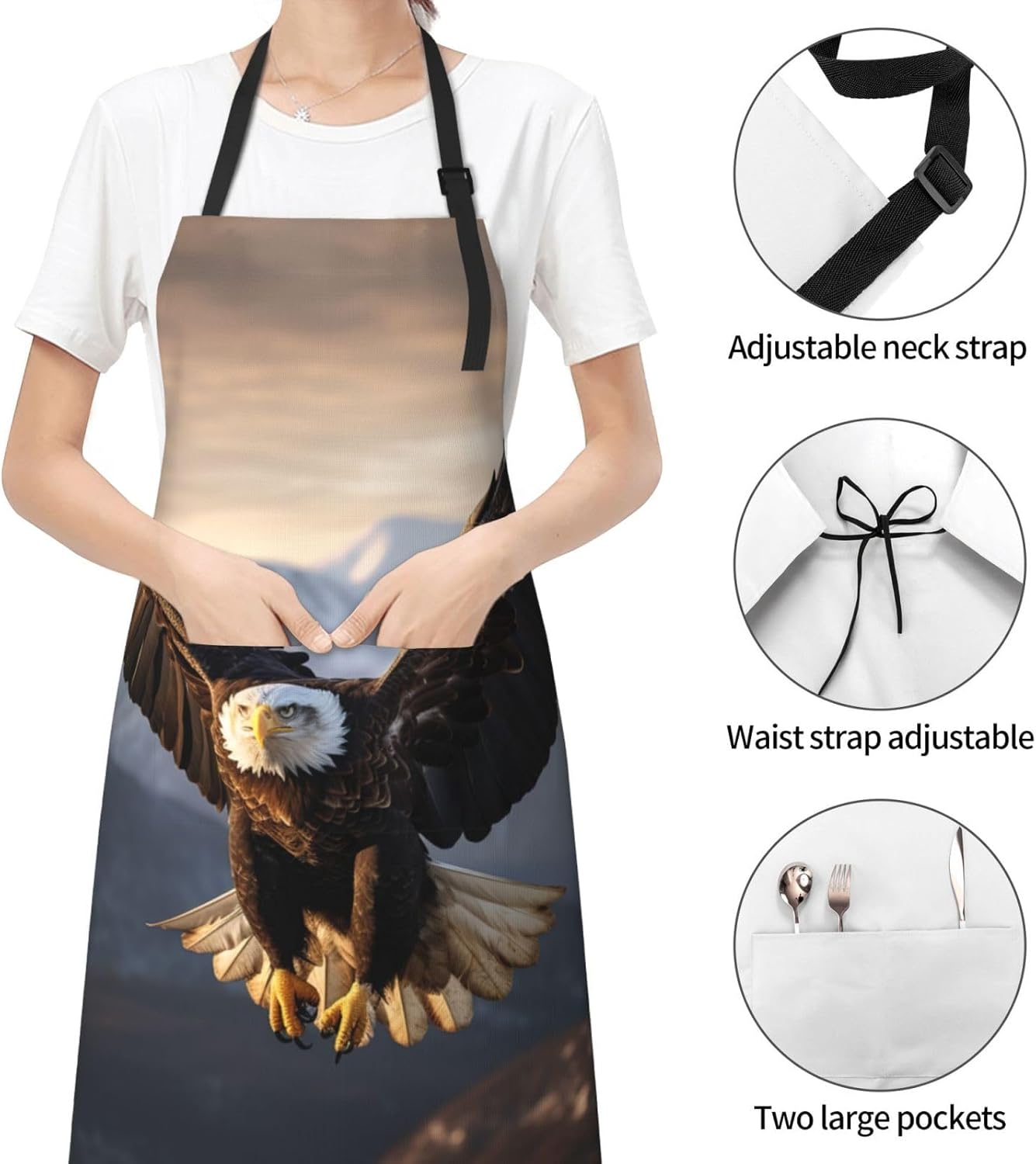 eagle print Waterproof apron with pocket adjustable cooking apron for 