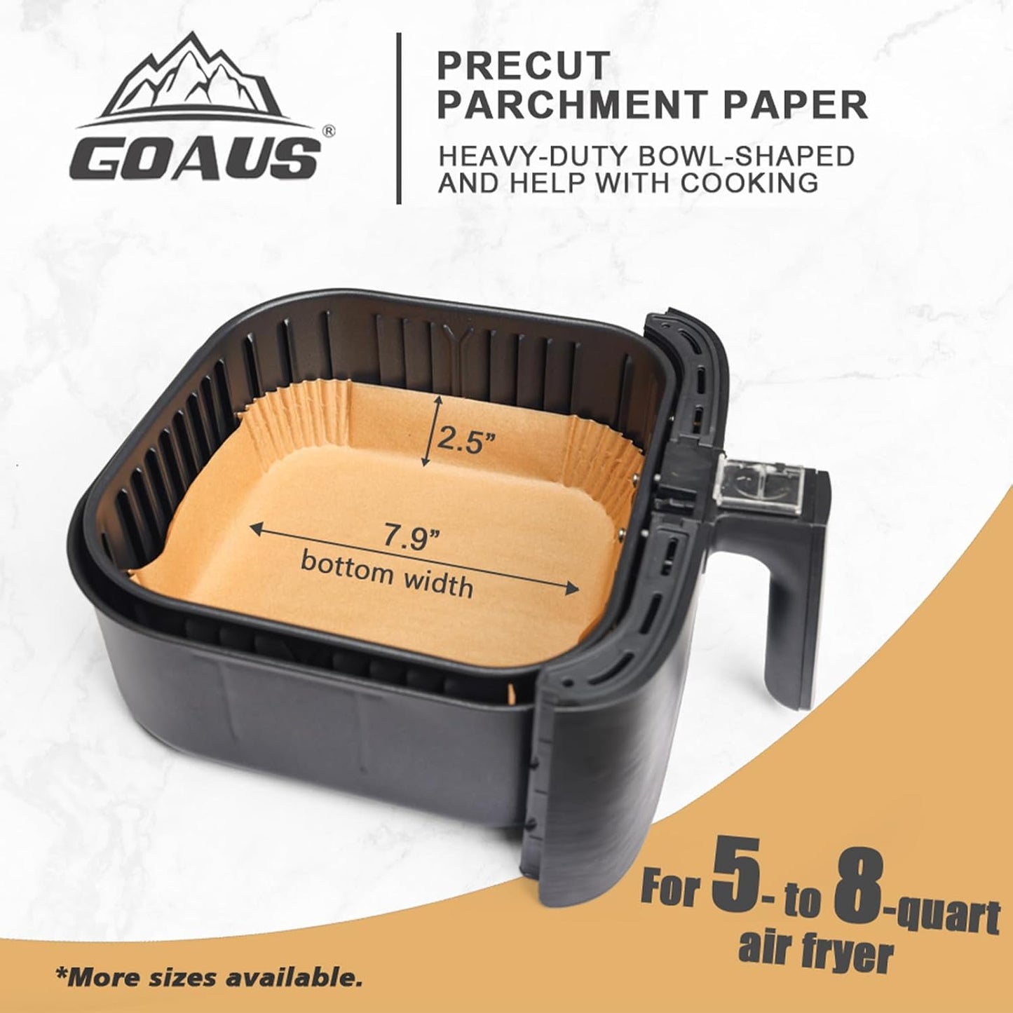 GOAUS Air Fryer Square Paper Liners Disposable Large 150 Pcs for 5 to 8 Qt Basket, 7.9 inch Unbleached Non-stick Oil-proof Parchment Paper