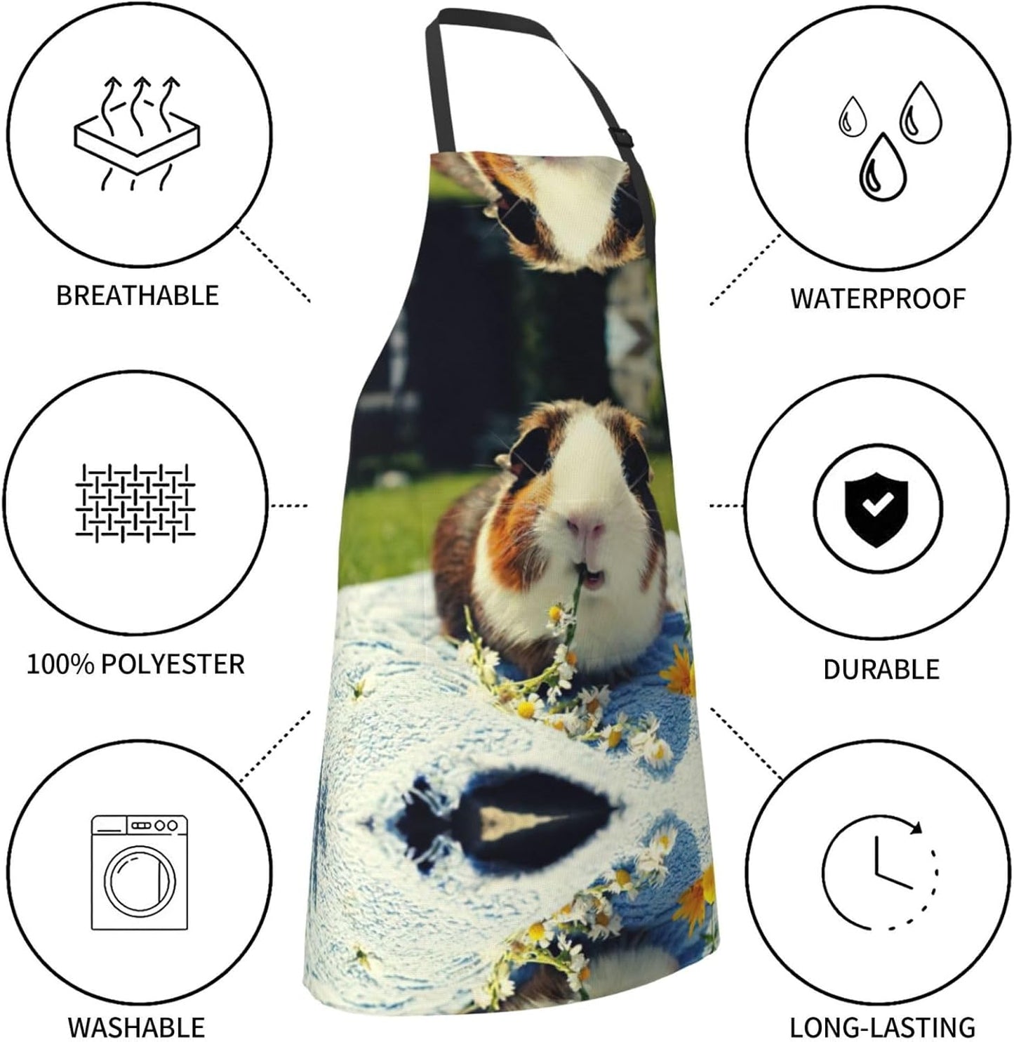 Guinea Pig Print 28x33 In Adult Kitchen Apron with Pockets Versatile Chef Smock for Cooking Baking