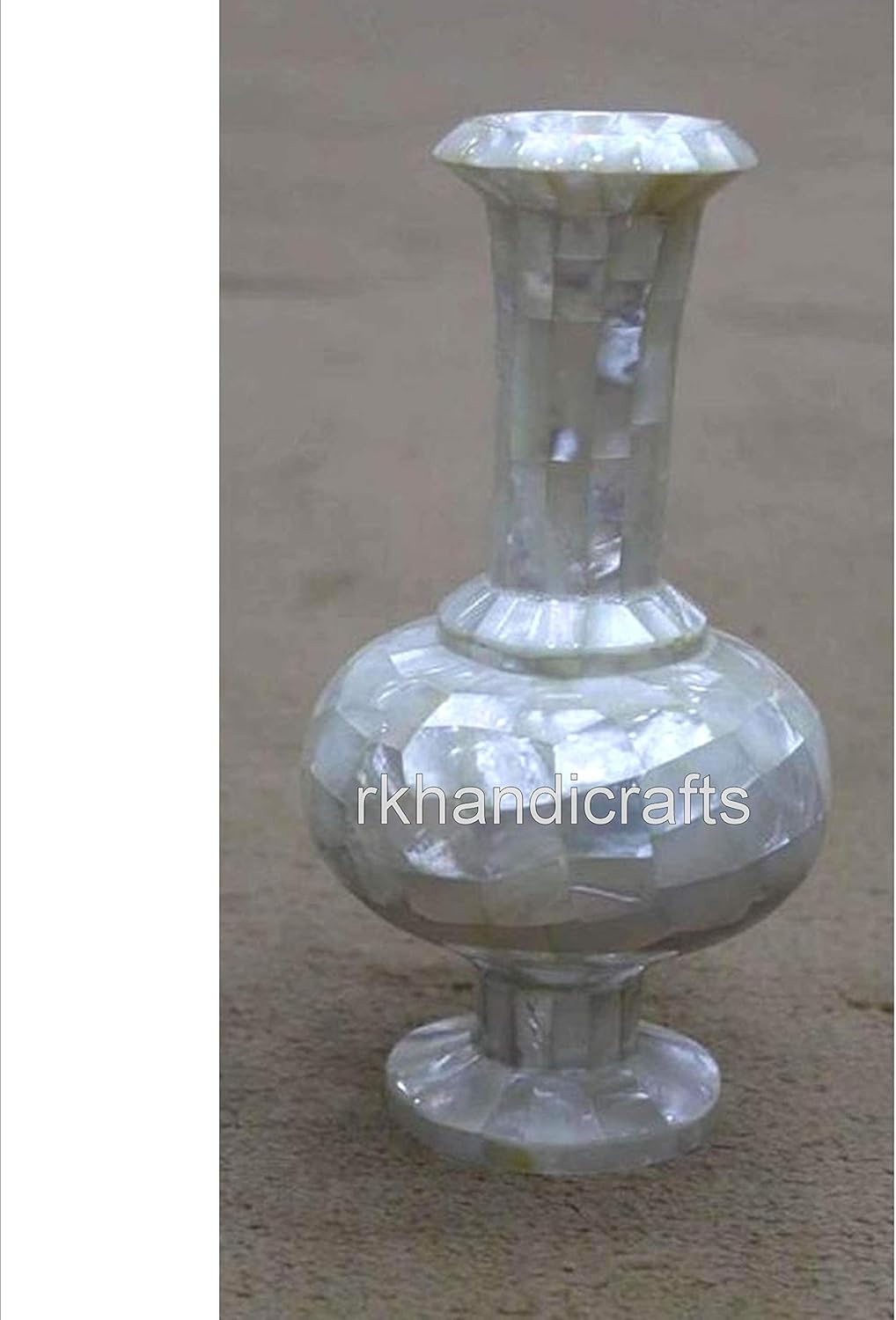 8 Inches Natural Stone Plant Stand with Overlay Work Marble Flower Pot for Hotel and Restaurant Decor
