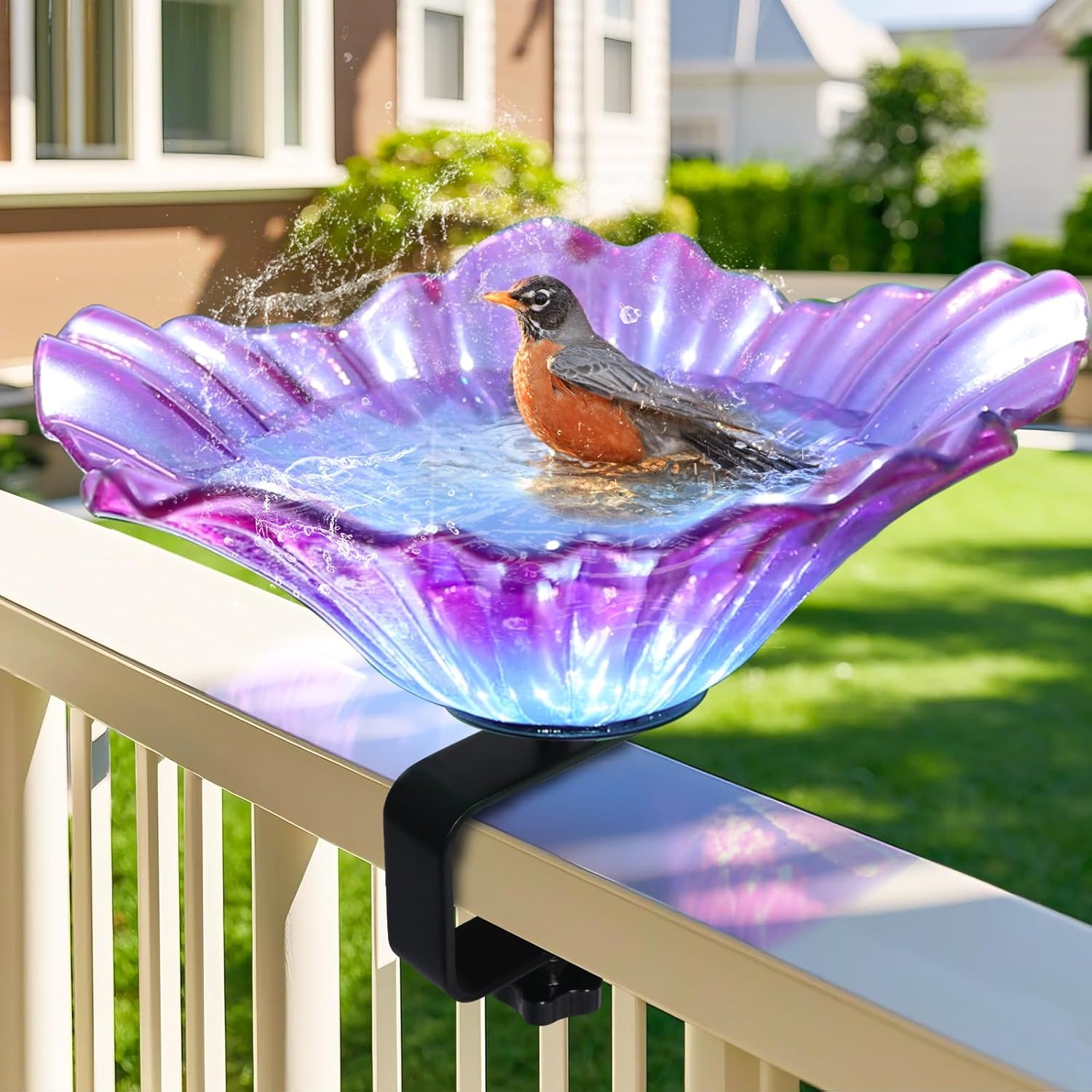 MUMTOP Deck Mounted Bird Baths for Outdoors, Glass Bird Baths Bowl wit