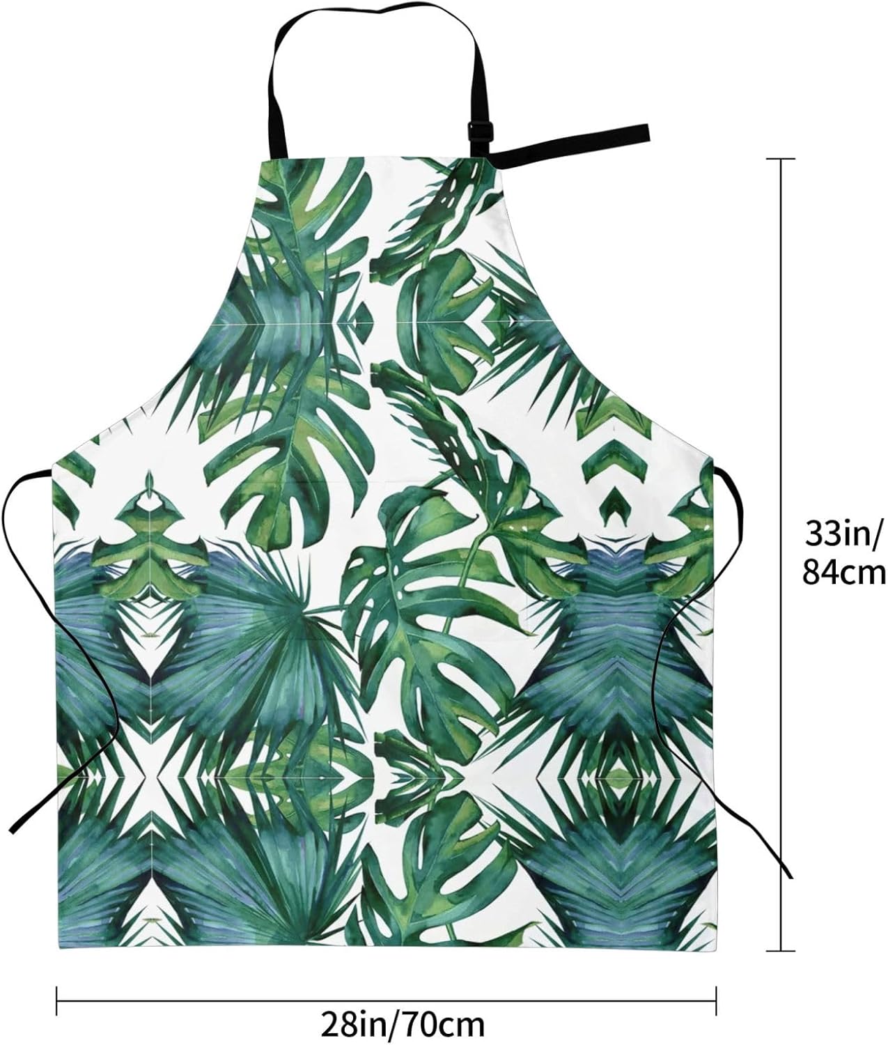 Green banana leaves print Waterproof apron with pocket adjustable cooking apron for adult kitchen bibs to bake