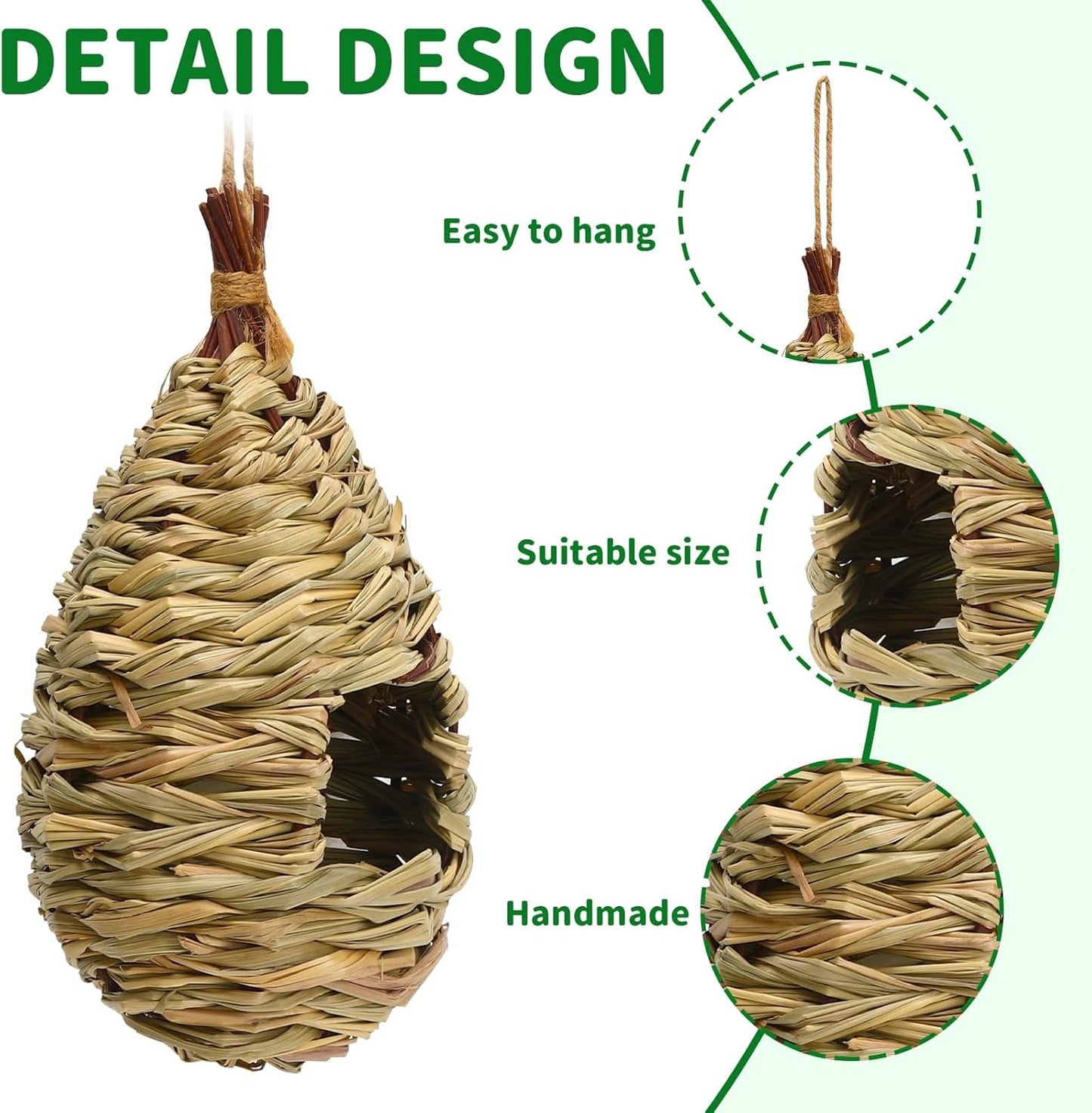 NOVWANG 4 Pieces Hummingbird Houses, Bird Nest with Hemp Rope Hand Wov