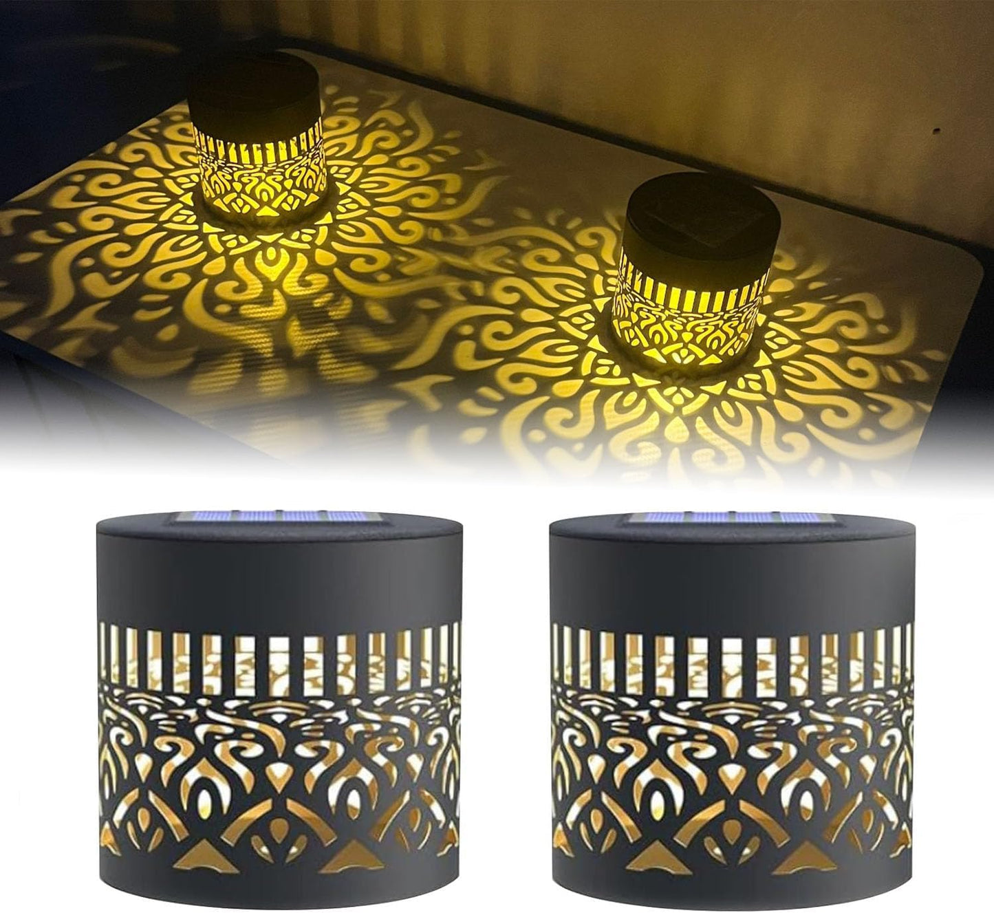 2Pcs Decorative Solar Mandala Lights, Metal Outdoor Waterproof Decorative Lights for Garden Patio Deck Steps, Solar Powered Wall Lantern for Yard Post & Front Door