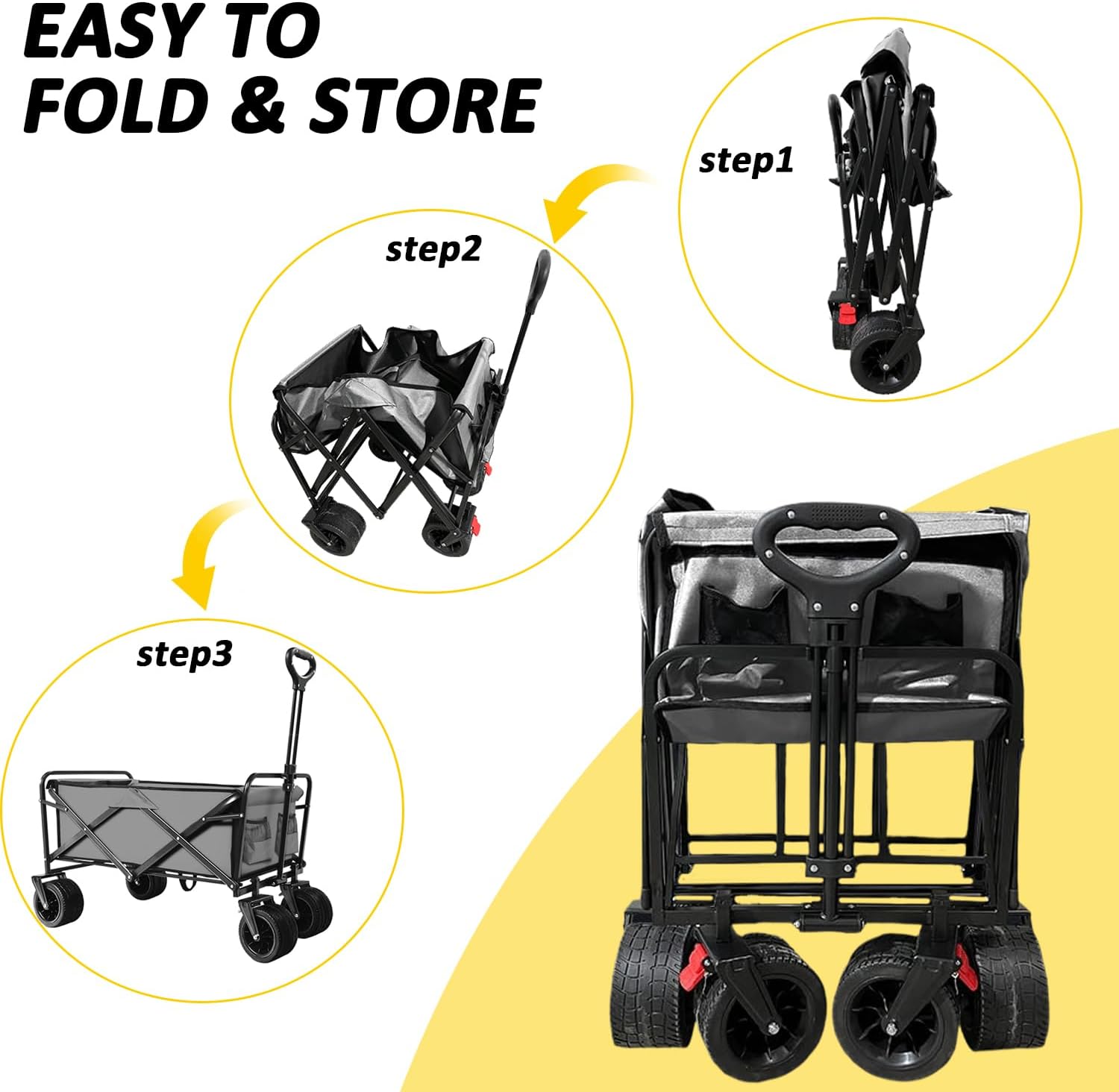Heavy Duty Collapsible Wagon Cart with Wheels - Large Capacity Foldabl