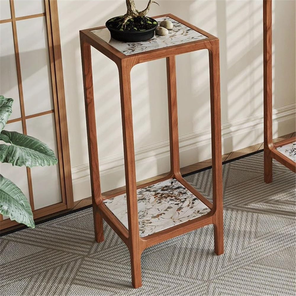 Oriental Vase Stand Black Walnut Home Living Room Floor Bonsai Rack, Light Luxury New Chinese Rock Plate Ornament Stand Vase Display Stand(Small)