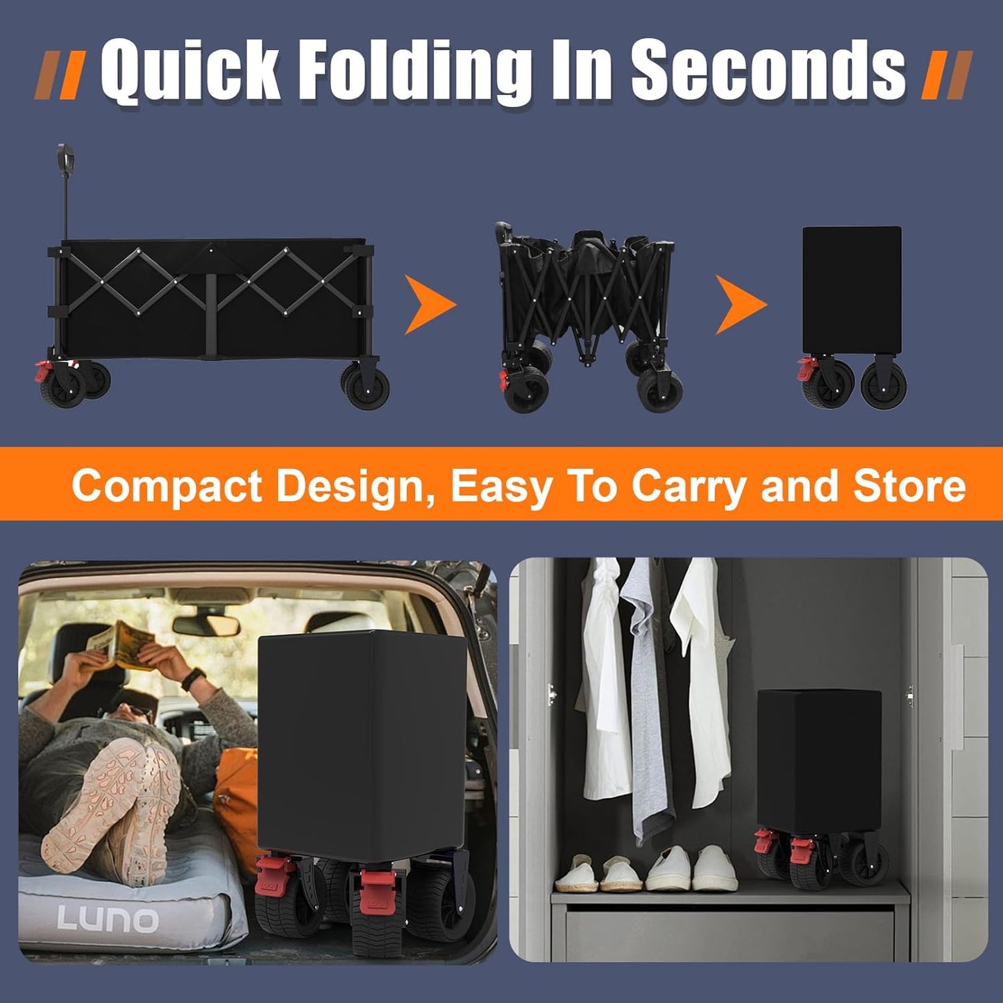 41" L Collapsible Large Wagon Cart Foldable, 460LB Weight Capacity 220