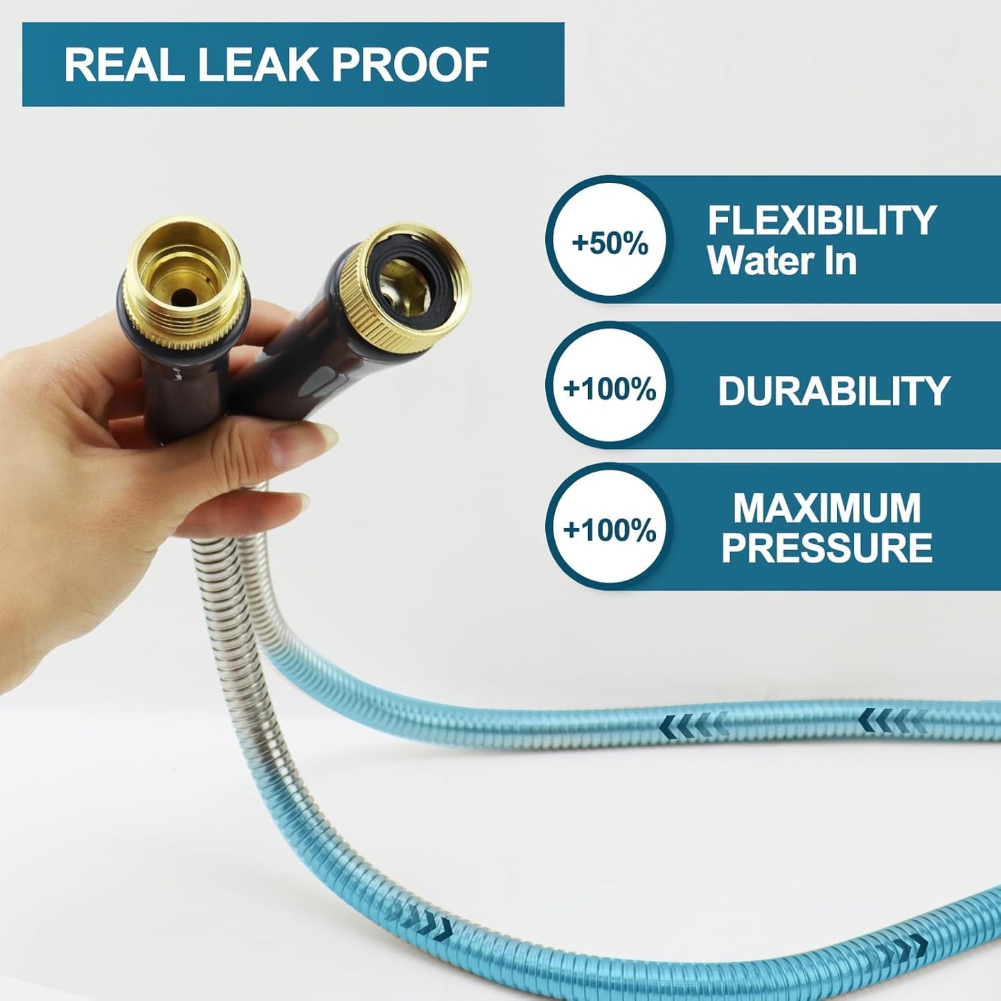 Stainless Steel Garden Hose 75ft Heavy Duty Metal Water Hoses with 10 