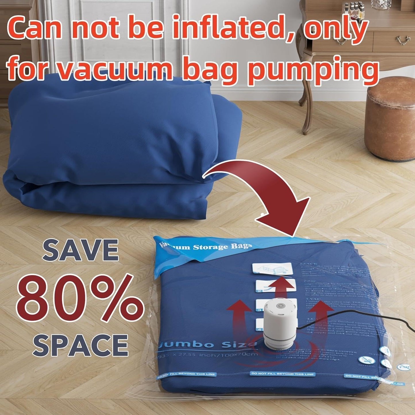 GONGSHI Vacuum Storage Bags, Space Saver Seal Bags For Clothing, Blankets, Comforters, Pillows, Clothes Storage,Travel Luggage,24 Combo-EPUMP