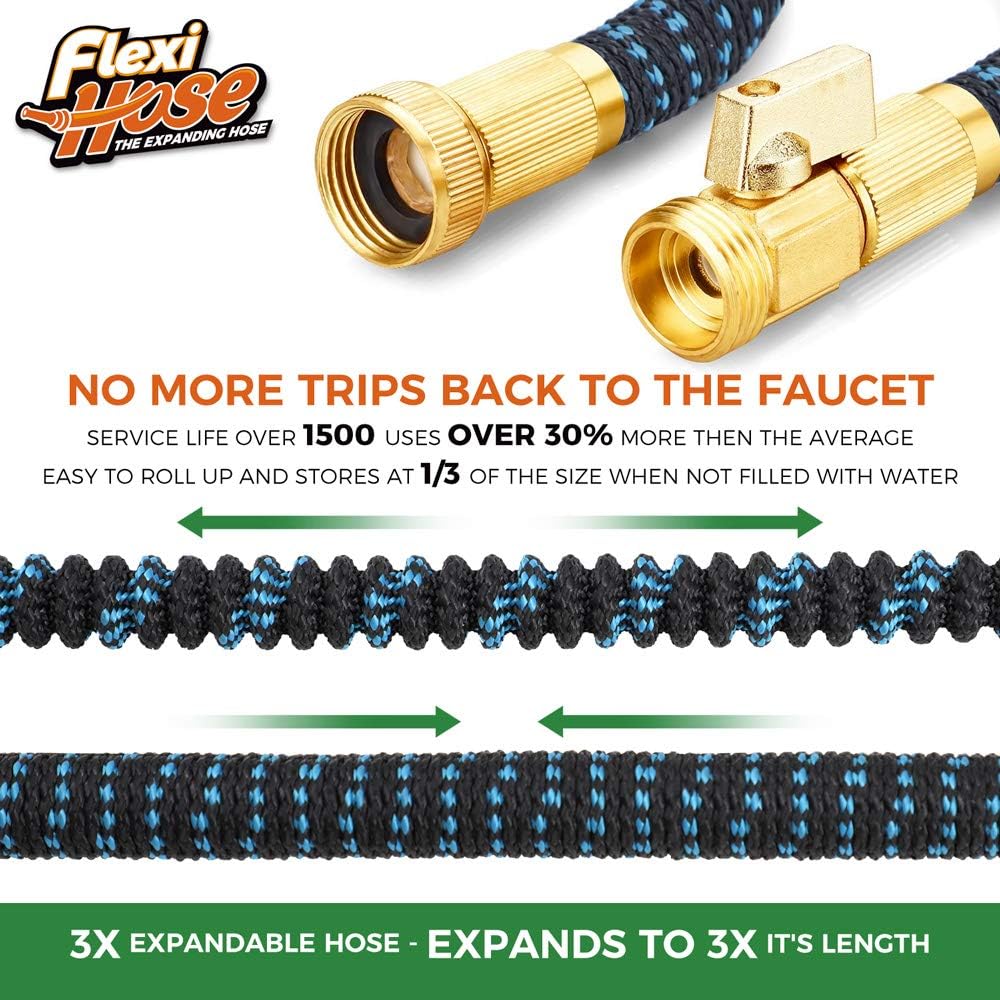 Flexi Hose Expandable Garden Hose with 8 Function Nozzle, 50FT - Light