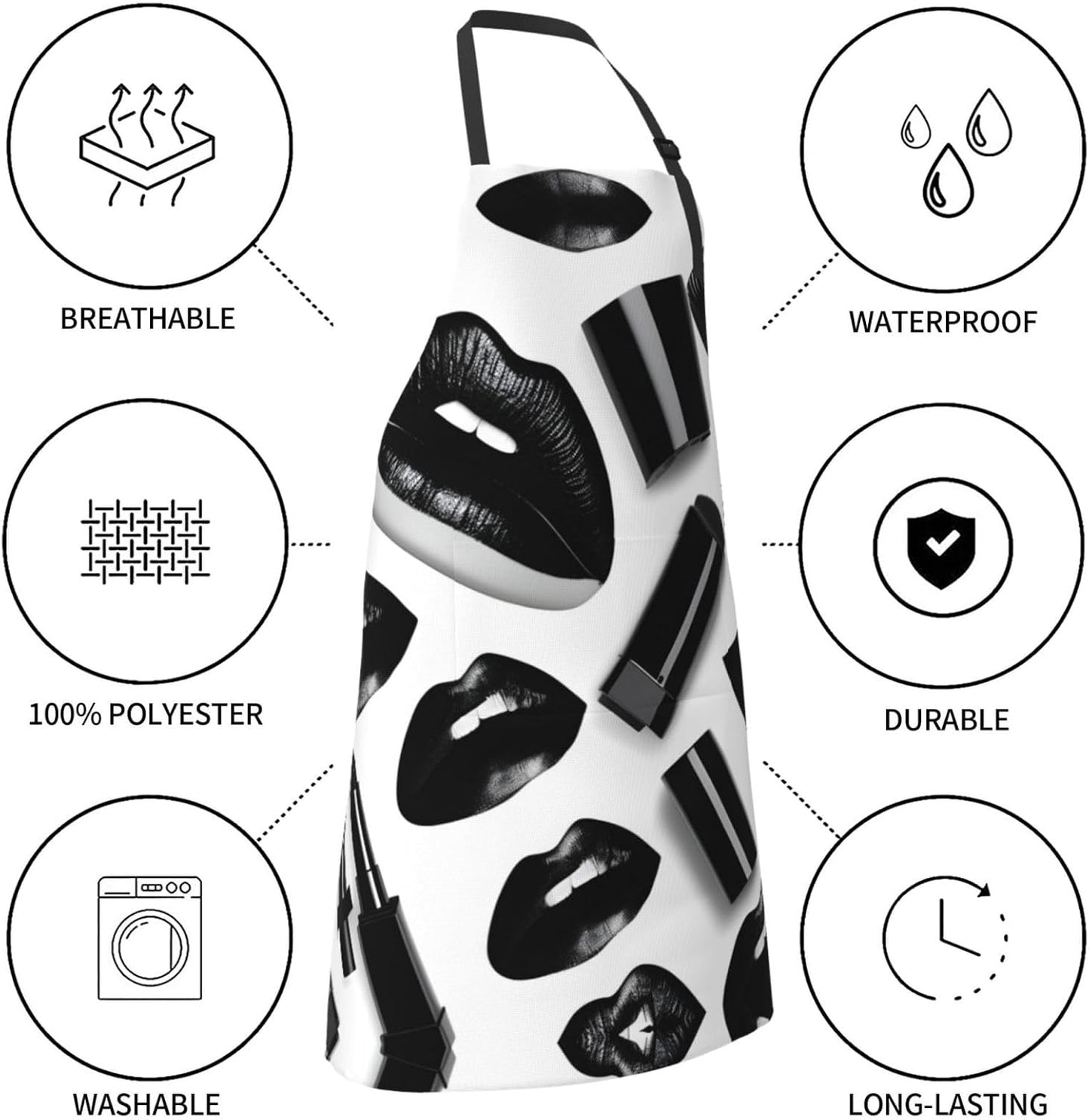 Cool Black Lipstick Lips print Waterproof chef's apron with pocket apron for kitchen cooking baking barbecue and gardening