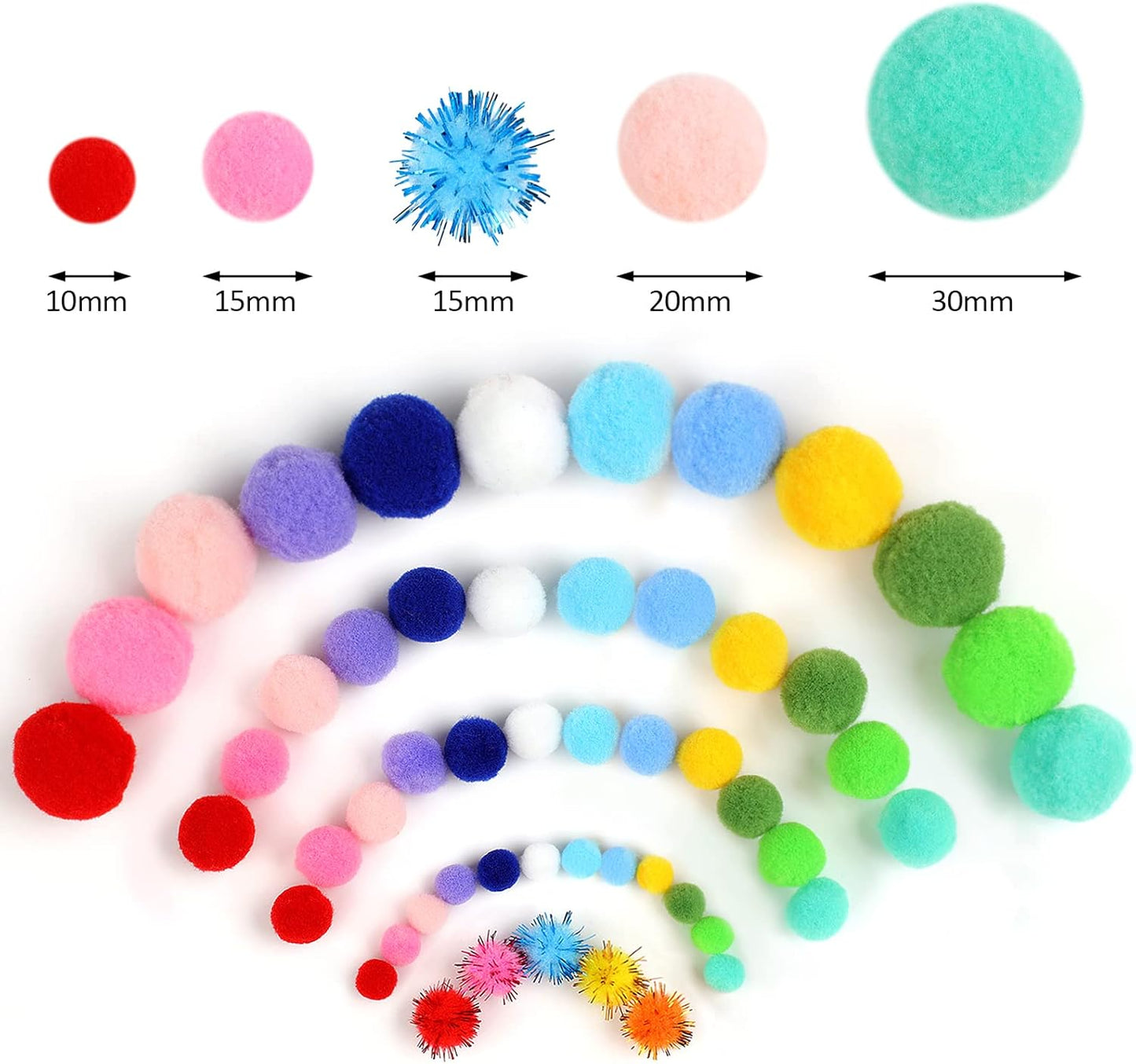 Phinus 900 PCS Pom Poms, Multicolor Bulk Pom Poms Arts and Crafts, Soft and Fluffy Craft Pom Poms, Assorted Sizes Pompoms, for Arts and Craft Making Decorations