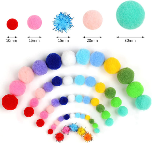 Phinus 900 PCS Pom Poms, Multicolor Bulk Pom Poms Arts and Crafts, Soft and Fluffy Craft Pom Poms, Assorted Sizes Pompoms, for Arts and Craft Making Decorations