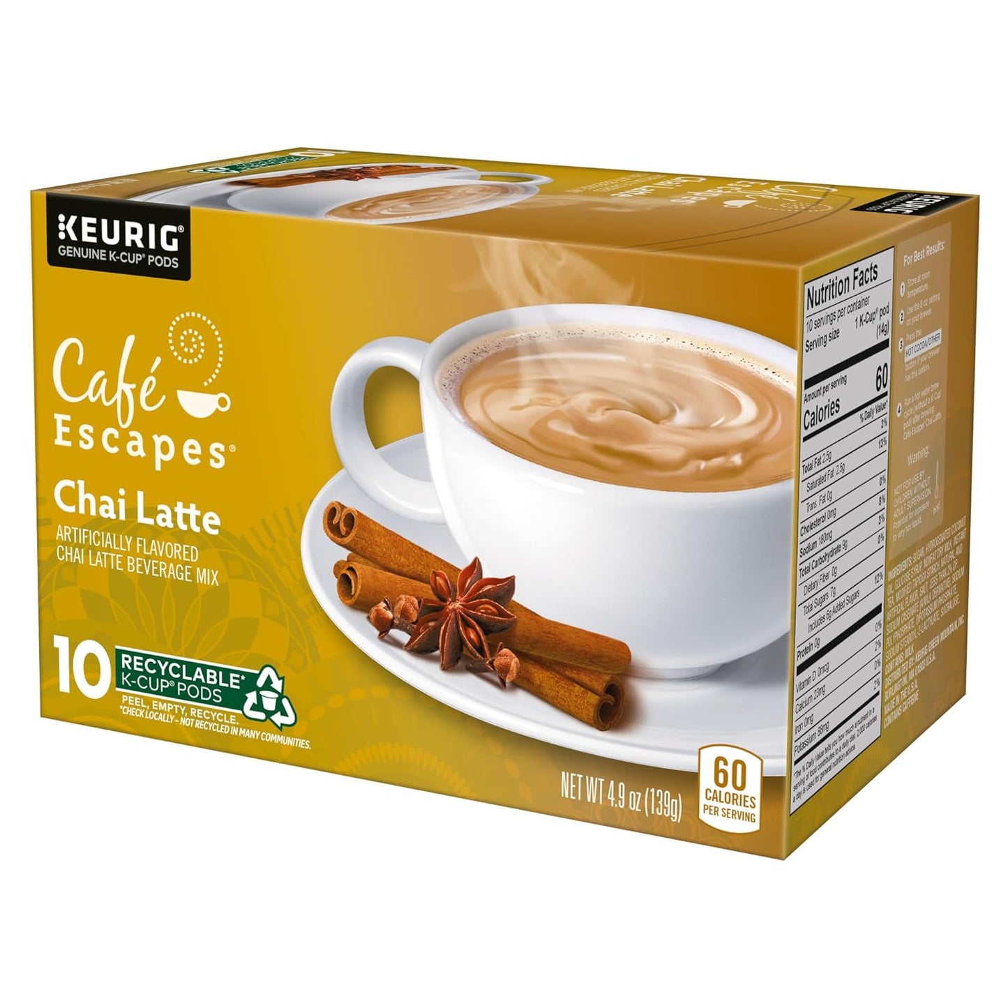 Café Escapes Chai Latte, Single-Serve K-Cup Pods, 60 Count