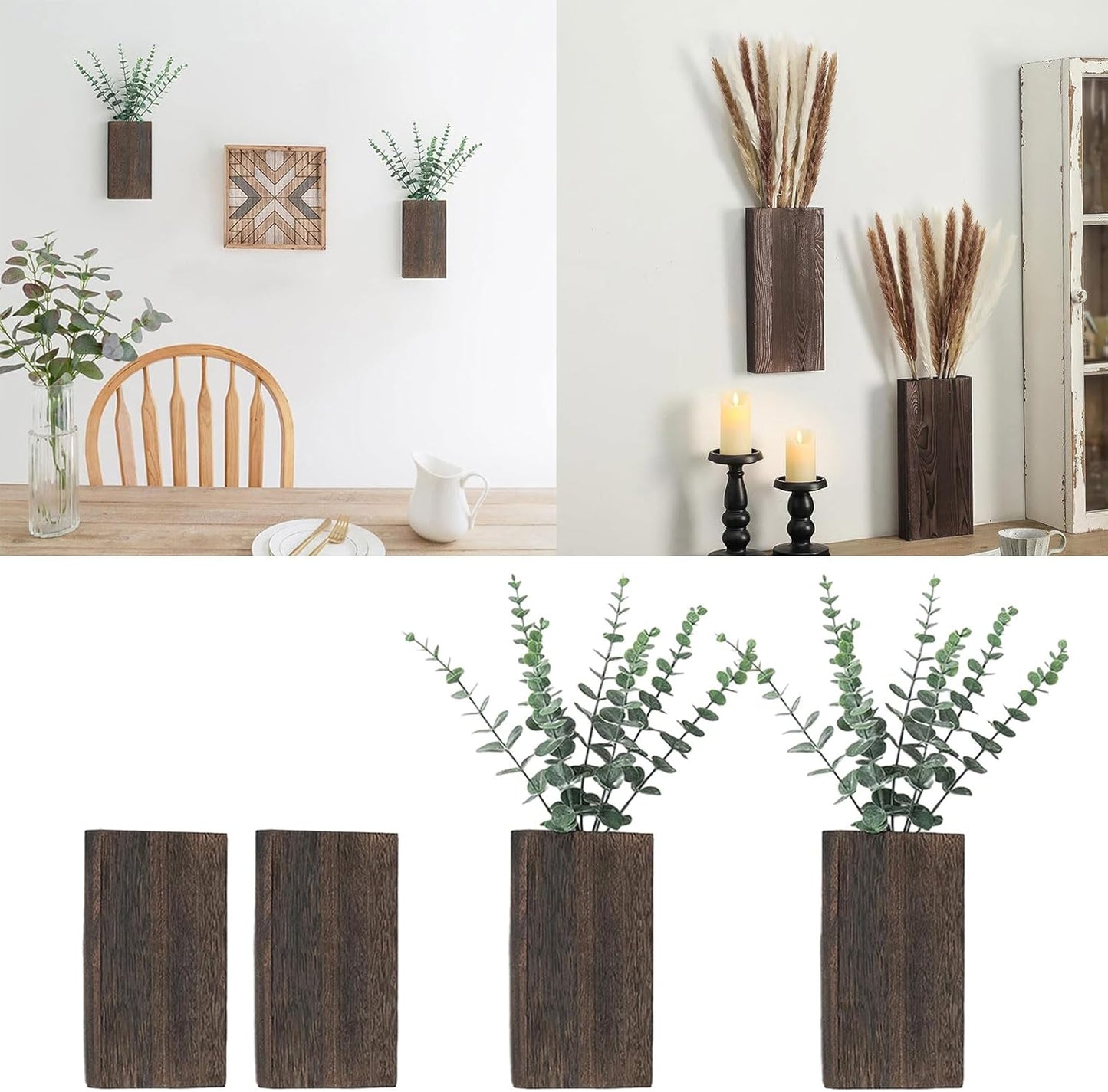 2pcs Wall Mounted Wood Planter Space Saving Indoor Plant Holder for Dr