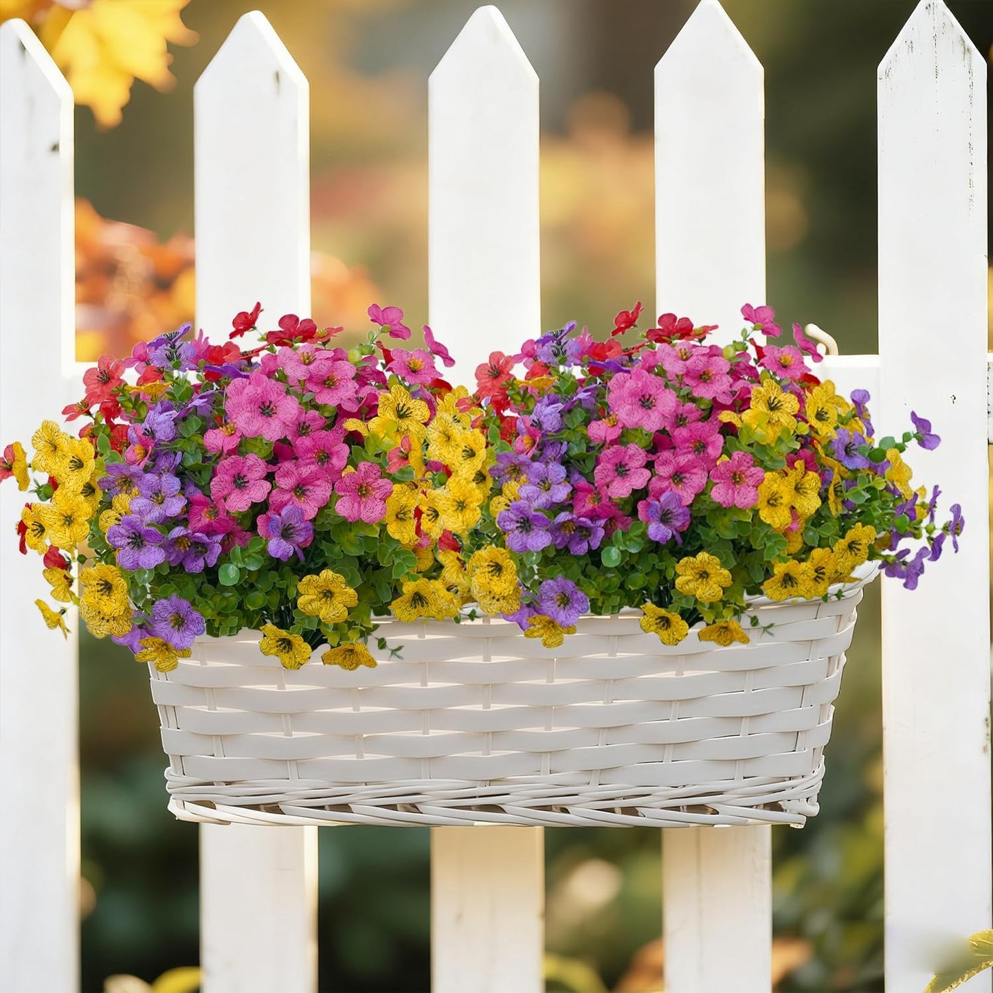 12 Bundles Plastic Artificial Flowers for Outdoors Faux Plants, UV Resistant Artificial Outdoor Flowers Fake Plants Silk Flowers for Outside, Spring Porch Decor Yard Garden Planters Pots