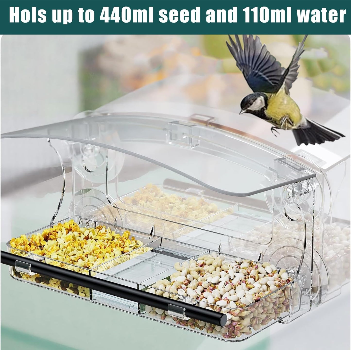 Window Bird Feeder 2 Pack with Strong Suction Cups, Clear for Viewing, Bird Feeders for Outdoors with Drain Holes